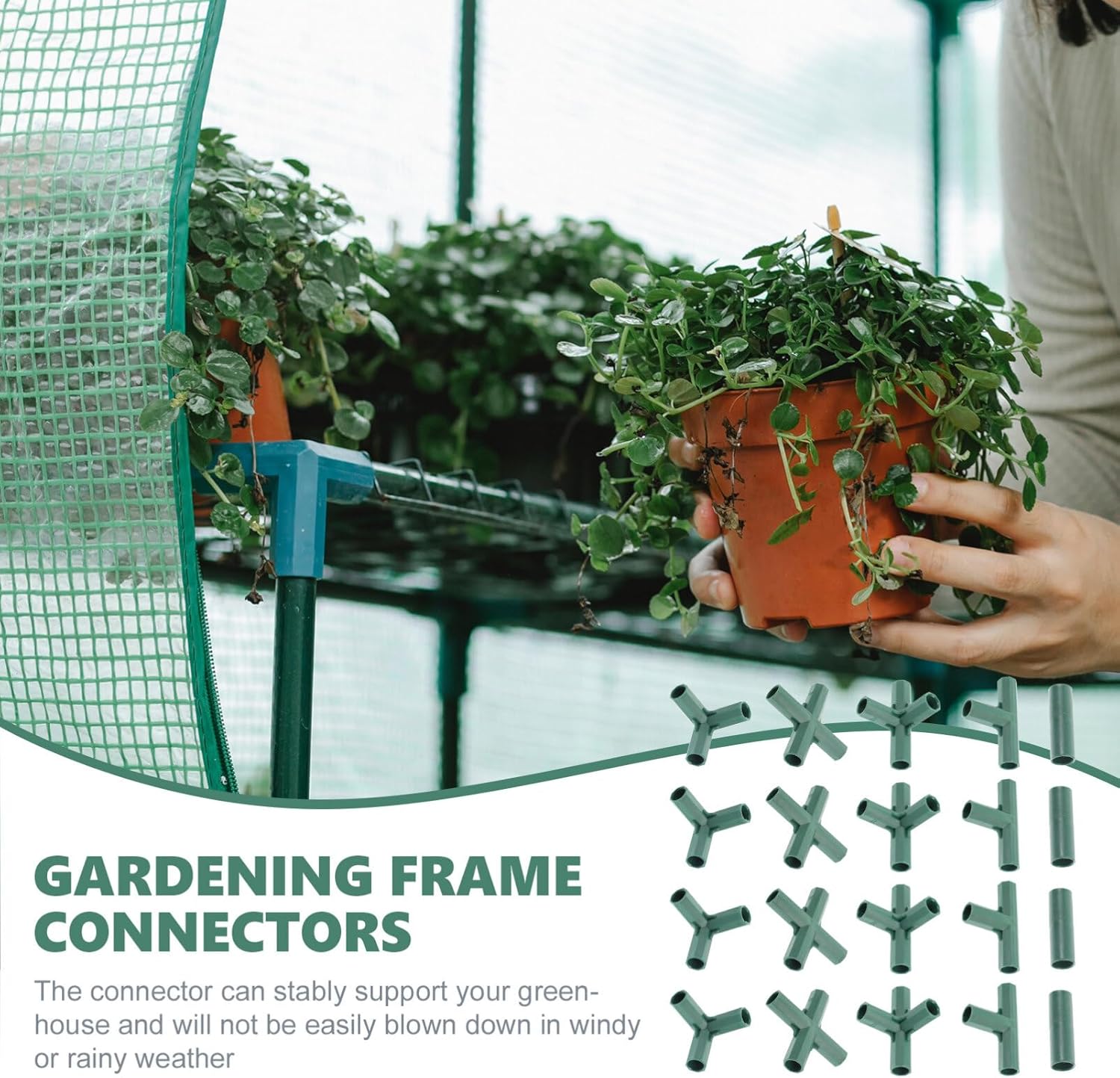 Yardwe Greenhouse Connector 20 Pcs 16Mm Gardening Frame Joints with 5 Types Pole Connectors for Plant Supports Trellis Greenhouse Accessories