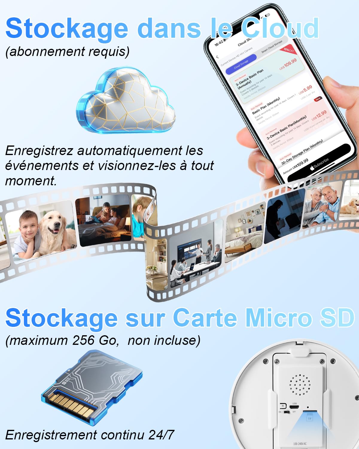 UYIKOO Camera Espion WiFi 5G, Mini Caméra Espion sans Fil 1080P HD, Détecteur de Fumée Micro Camera Surveillance A Distance Discrete Vision Nocturne Detecteur Mouvement 11 Heures d'Autonomie