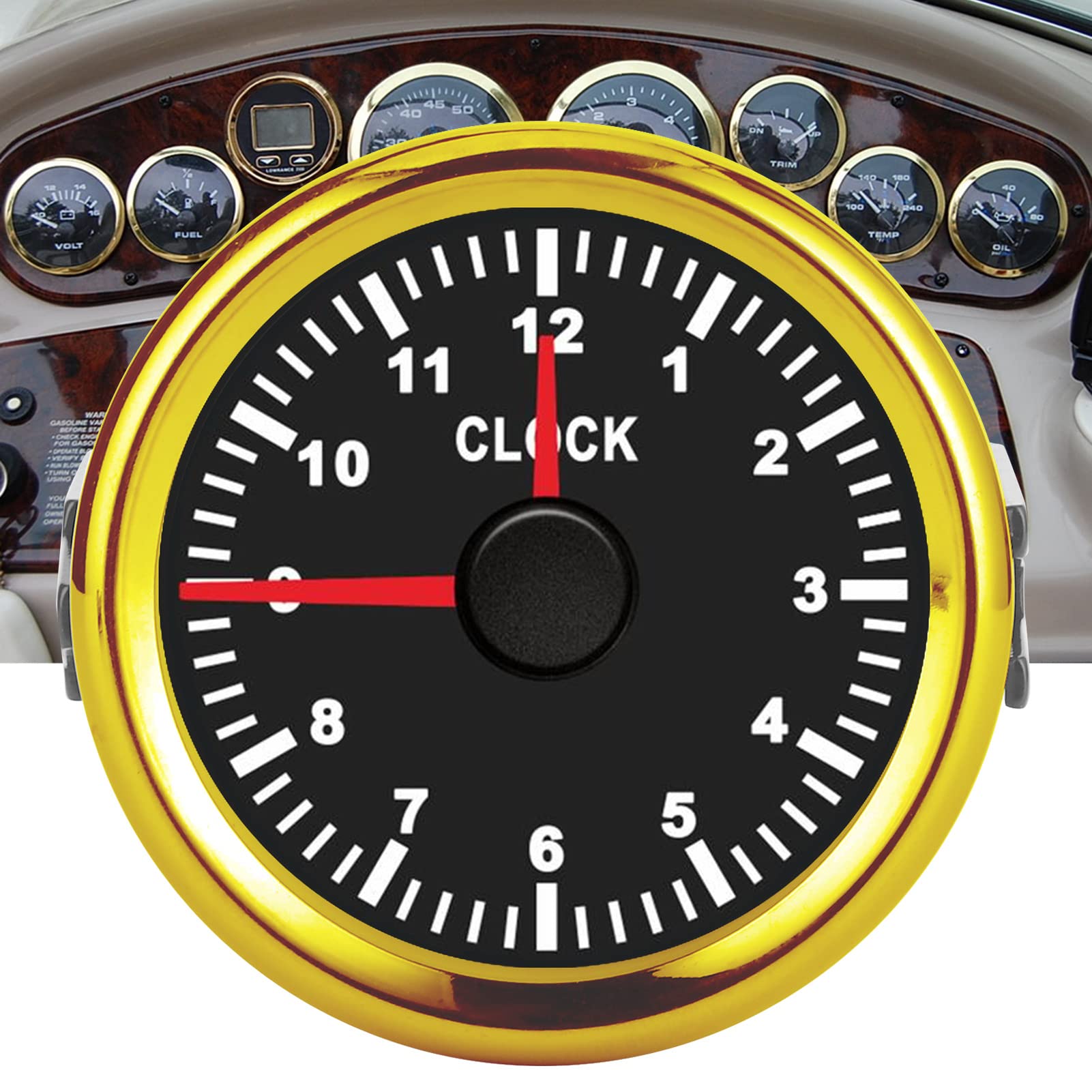 Generic Instrumento de Calibre de Reloj Universal con Retroiluminación Roja de 2 Pulgadas, 0-12 Horas de Funcionamiento para Coche, Barco, Yate, Acero Inoxidable 316L, Medidor de Esfera de 52 Mm