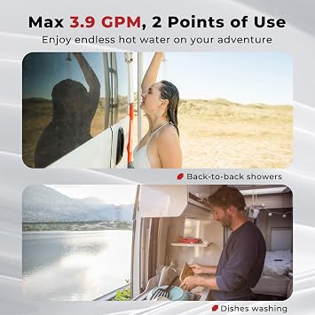 CAMPLUX Classic RV Tankless Water Heater 65,000 BTU, 2.64 GPM RV On-demand Water Heaters for Campers, Trailers, and Motorhomes, with White Door and Remote Controller, High Altitude Performance