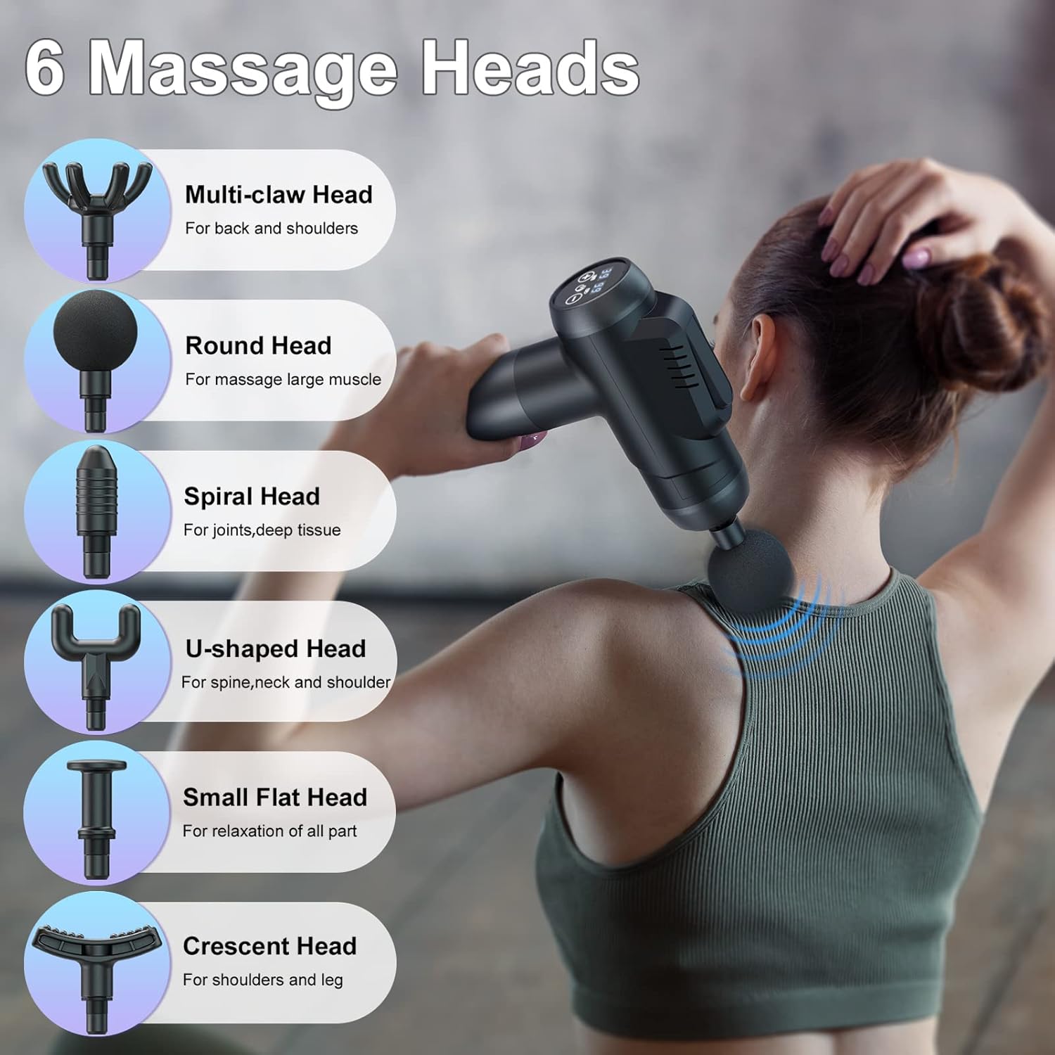 Massage Gun Deep Tissue, Professional Handheld Muscle Percussion Massager with 99 Speeds & 6 Interchangeable Heads, LCD Touch Screen, Ultra-Quiet Design for Shoulder, Back, Body Muscle Relaxation