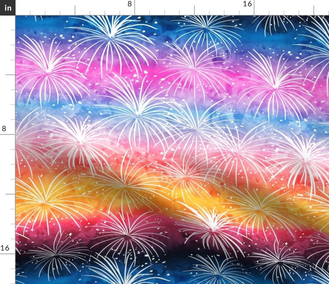 Spoonflower Fabric - Fireworks Sunset Beach Watercolor Trendy Summer Hawaii Night Hawaiian Printed on Petal Signature Cotton Fabric by The Yard - Sewing Quilting Apparel Crafts Decor