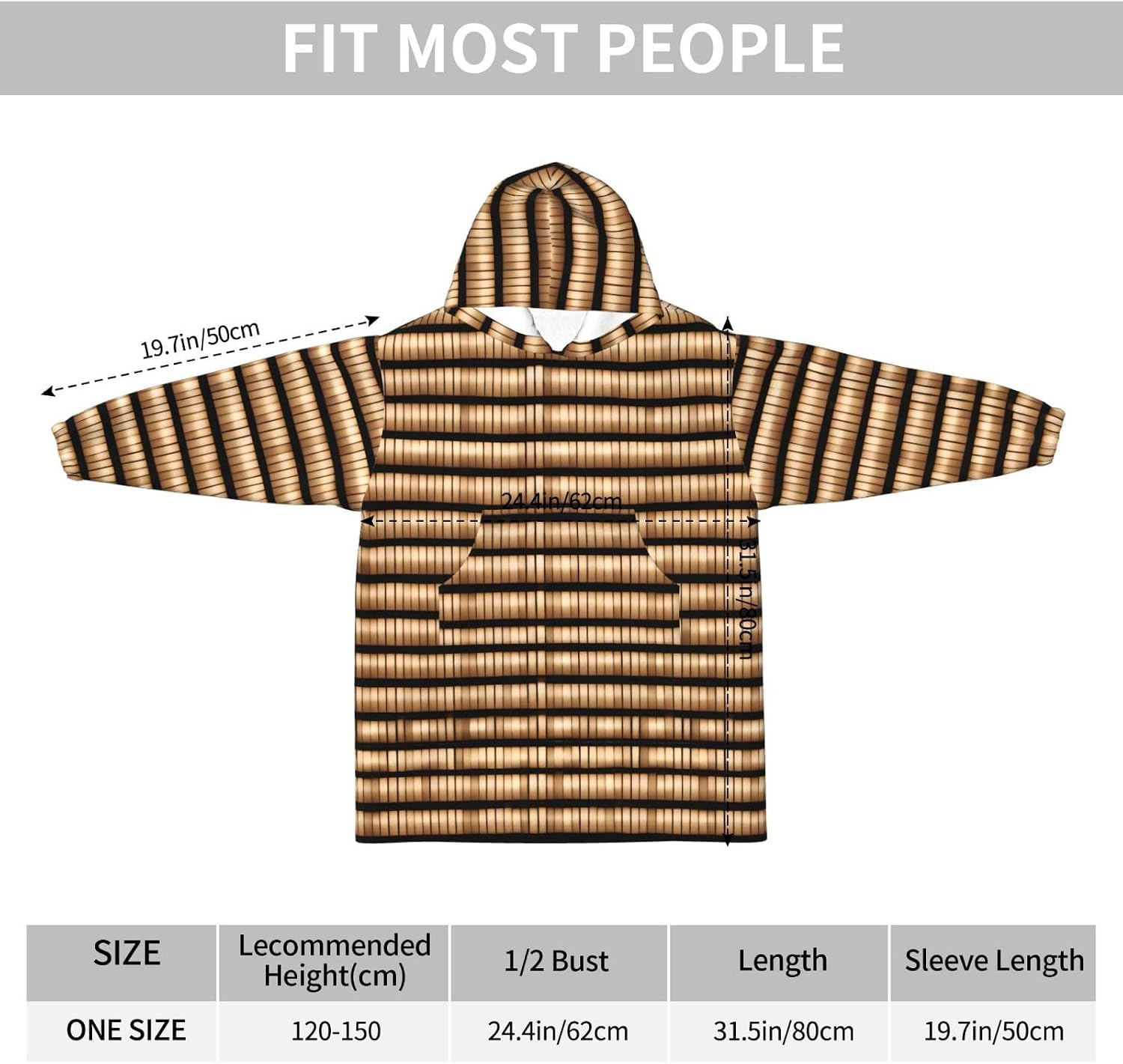 Wicker Woven Pattern Print Oversized Blanket Hoodie, Wearable Blanket Hooded,Hooded Pullover With Pocket
