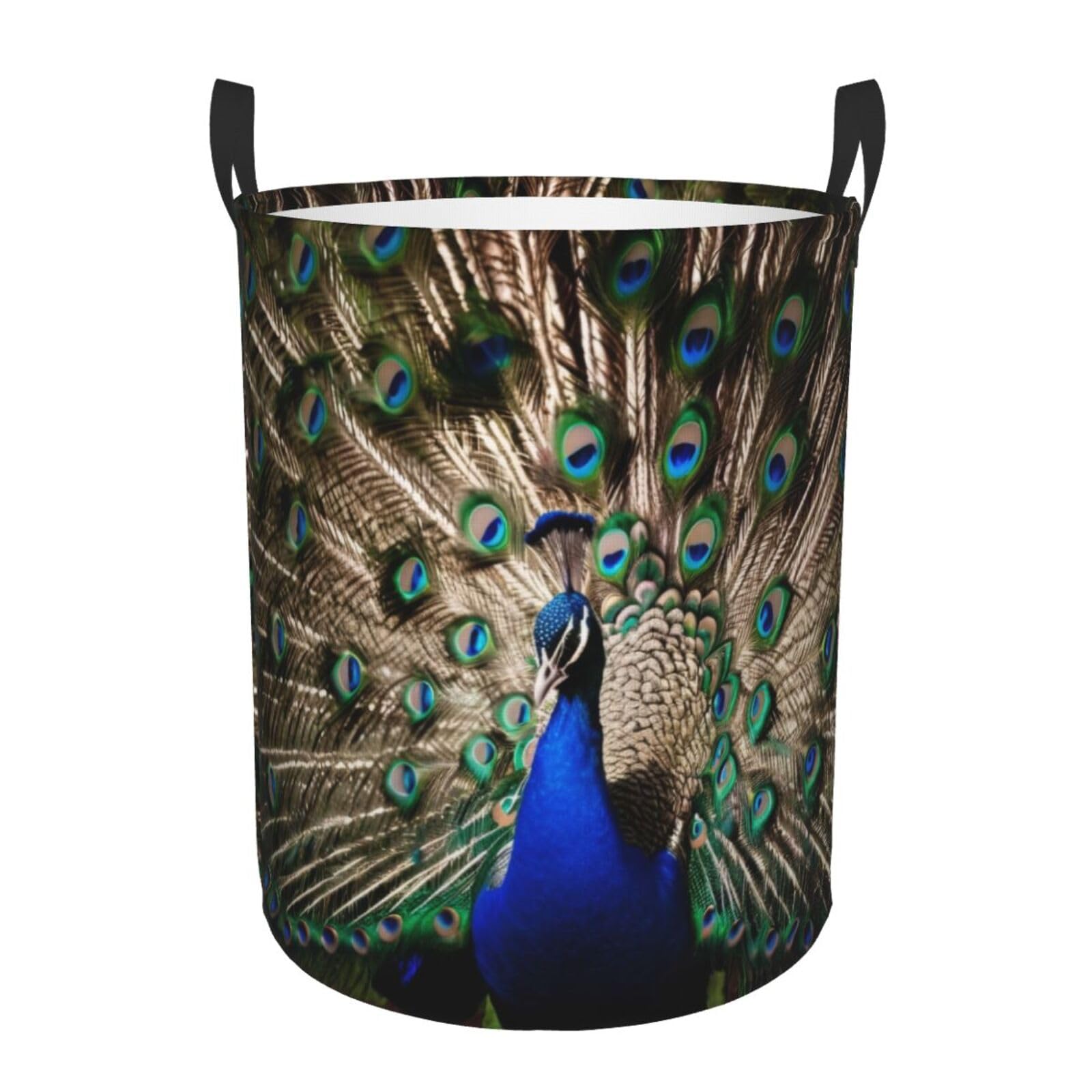 Bktraverpt 3 D Graphic Laundry Baskets, Waterproof Oxford Fabric Laundry Hamper - The Peacock - Toys Storage Baskets Bin, Dirty Clothes Storage Hampers With Handle, Organizer Basket, Nursery Hamper, Home Decor