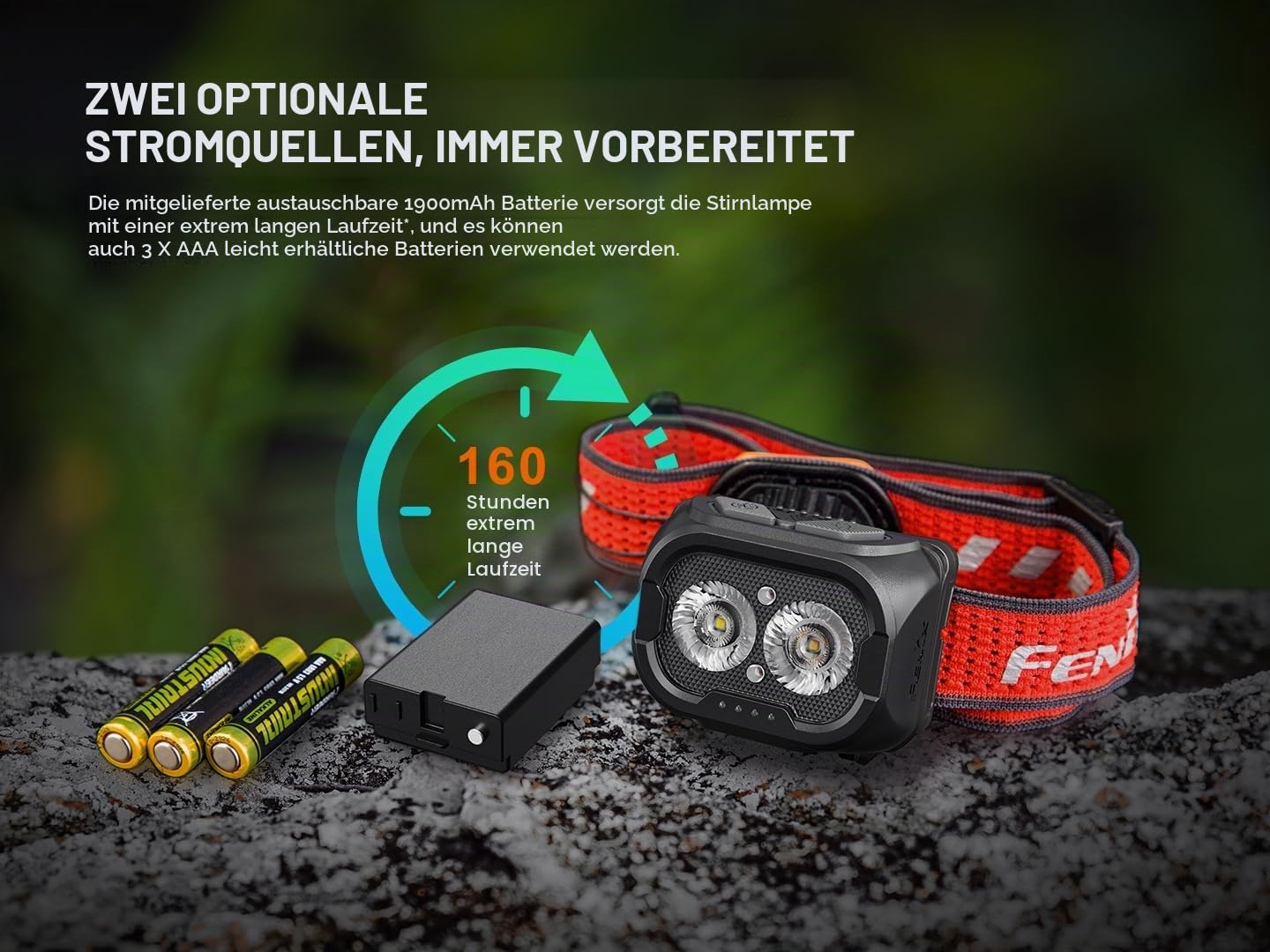Fenix HL18R-T V2.0 Stirnlampe LED Aufladbar,800 Lumen Hell,Wiederaufladbar USB-C,3 x AAA Batterie Dual Fuel,125M,IP66 Wasserdichte Scheinwerfer,Sport Adjust-Stirnband,Camping,Joggen,Angel (Black)