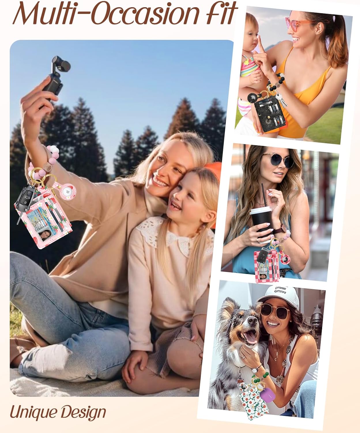 Wallet Keychain Wristlet for Women with AirTag Holder - Cute Design Credit Card Holder Wallets Key Chain Ring Slim Small RFID Air Tag Coin Pocket Purse for Ladies Teen Girls,Strawberry - Image 6