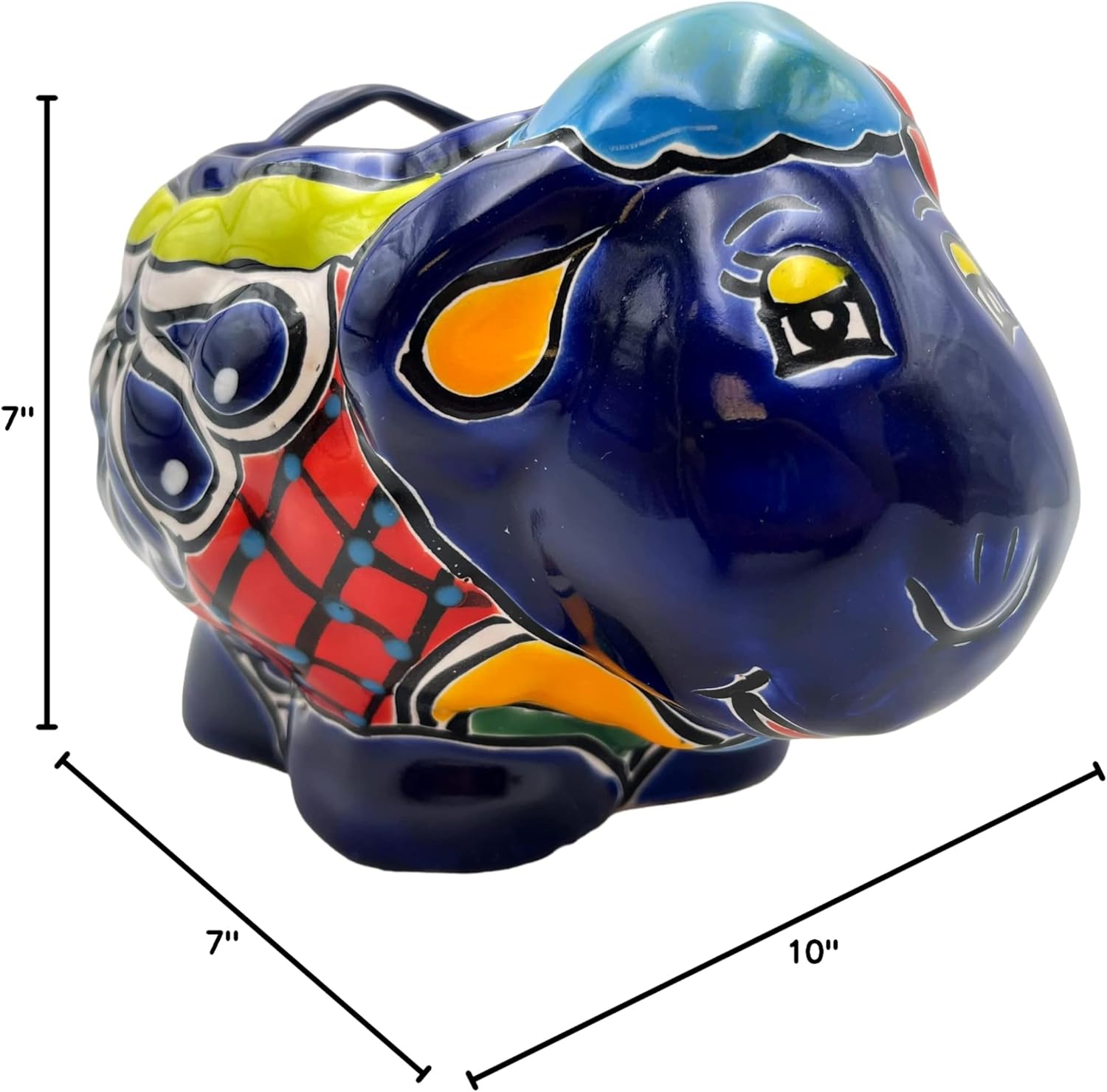 Talavera Sheep Planter Cute Animal Pot Mexican Pottery Outdoor Home Decor Indoor Handmade Hand Painted Multicolor 9.5" (Turquoise)