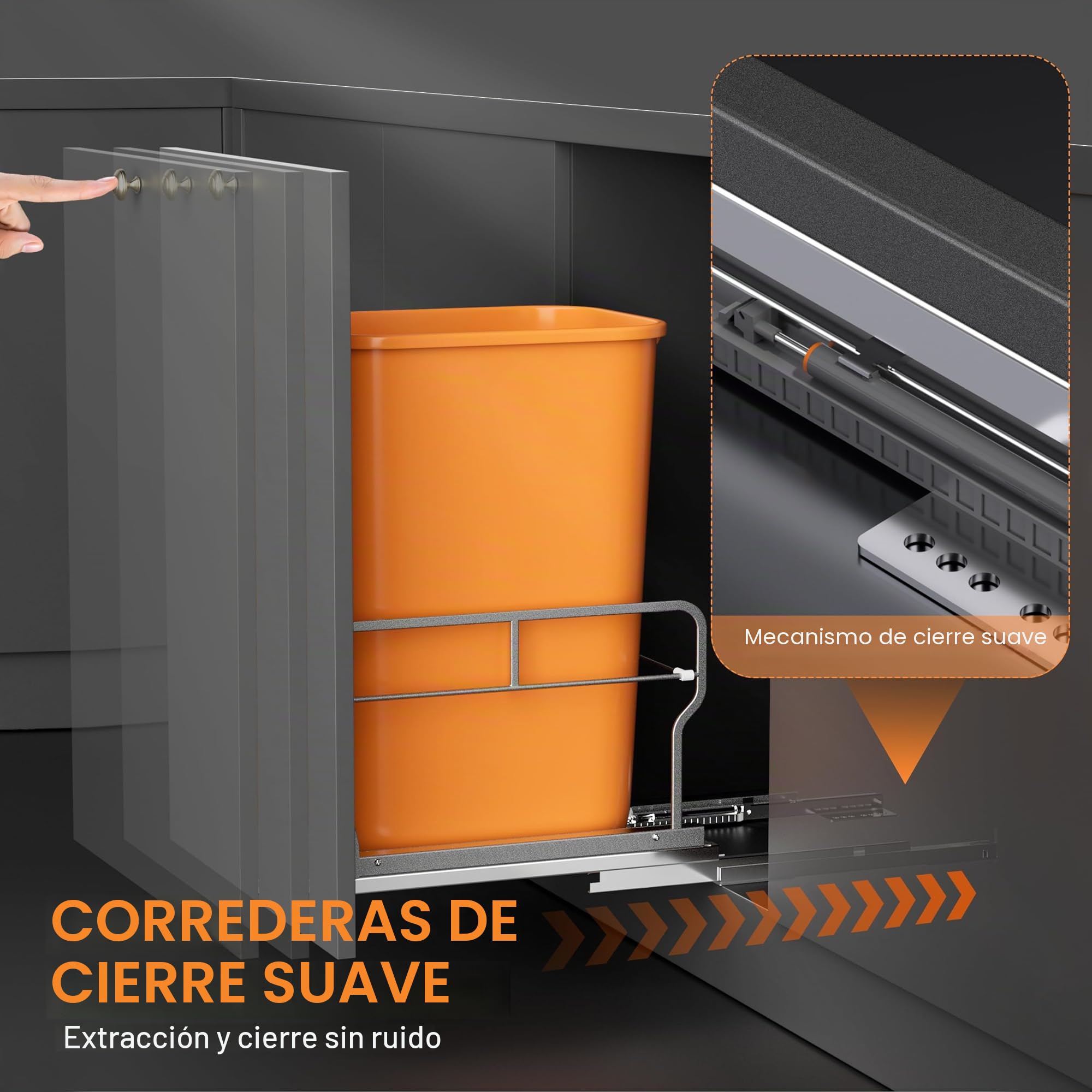 YJHome Cubo de basura extraíble con deslizadores de cierre suave, kit de cubo de basura debajo del gabinete con kit de montaje en puerta, requiere una apertura mínima de 12 pulgadas de ancho x 18
