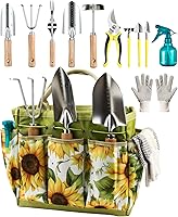 MOSFiATA 12-Piece Garden Tools Set - Heavy Duty Steel Shovel, Weeder, Pruner, Kids Tools, Spray Bottle, Gloves & Tote Bag
