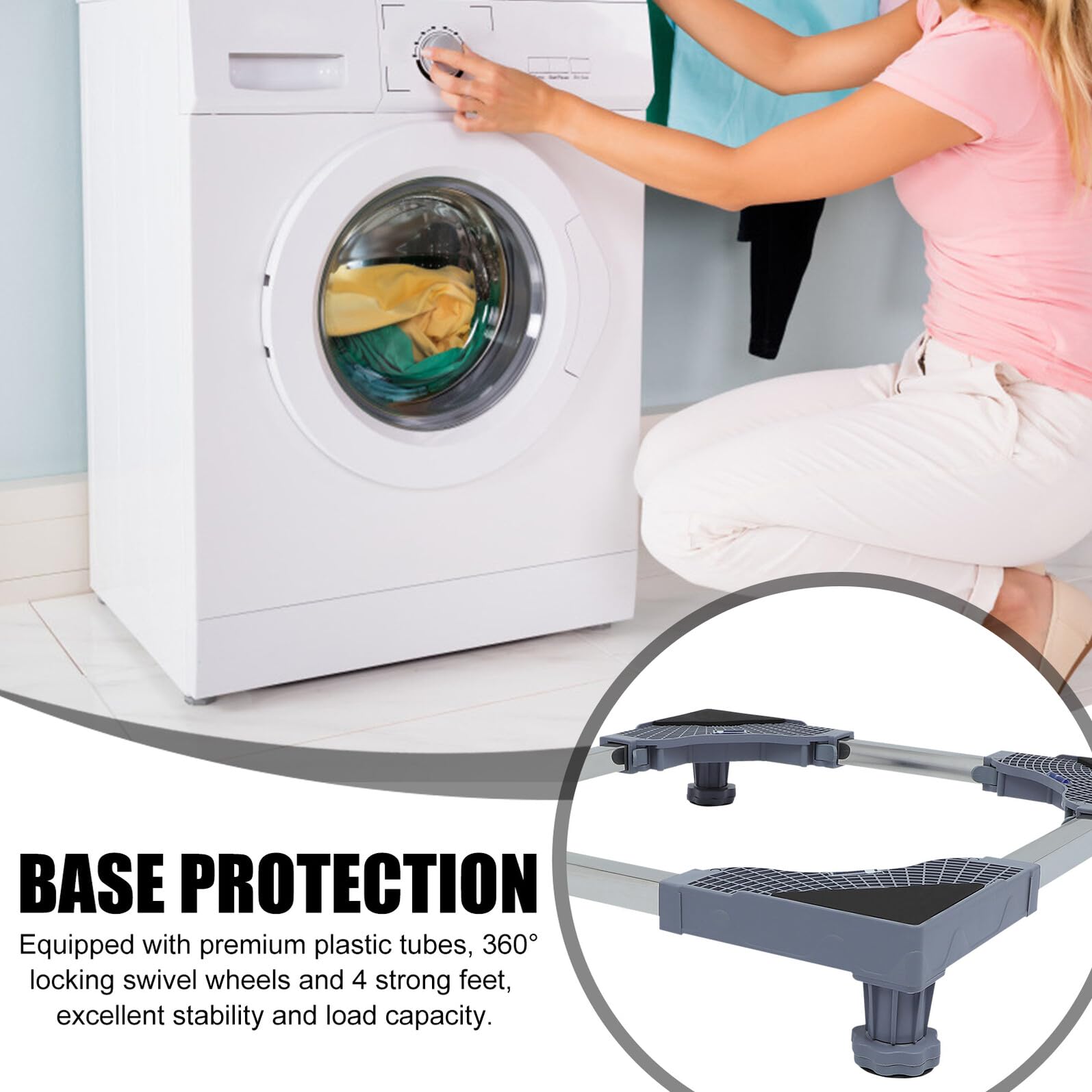 SHERCHPRY Soporte Móvil para Máquina de Lavar y Frigorífico con Ruedas Giratorias, Patas Fuertes de Plástico y Excelente Estabilidad para Limpieza y Reacondicionamiento