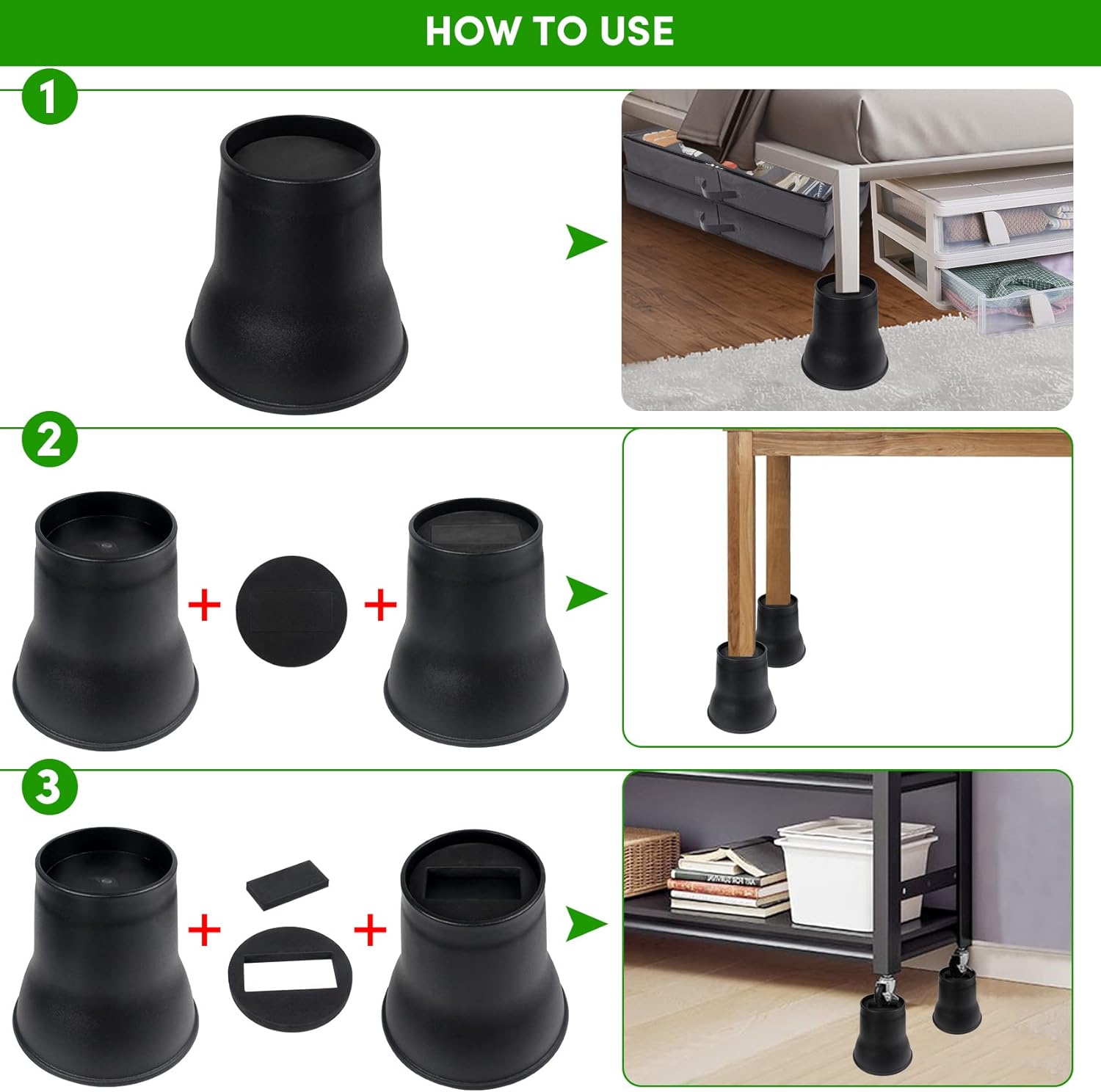 DEDU Bed Risers 6 Inch Heavy Duty 9 Pack, Furniture Risers with Caster Pads Supports Up to 6600 Lbs, Round Couch Risers for Sofas, Couch, Desk or Chair (Black)