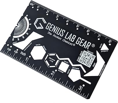 Pocket Chemist Organic Chemistry Stencil Drawing Template Small Metal Ruler - Chemist, Chemical Engineers, Biochemist - Molecule, Graduation Homework Cheat Sheet 3 Inch Multitool Kit, Genius Lab Gear