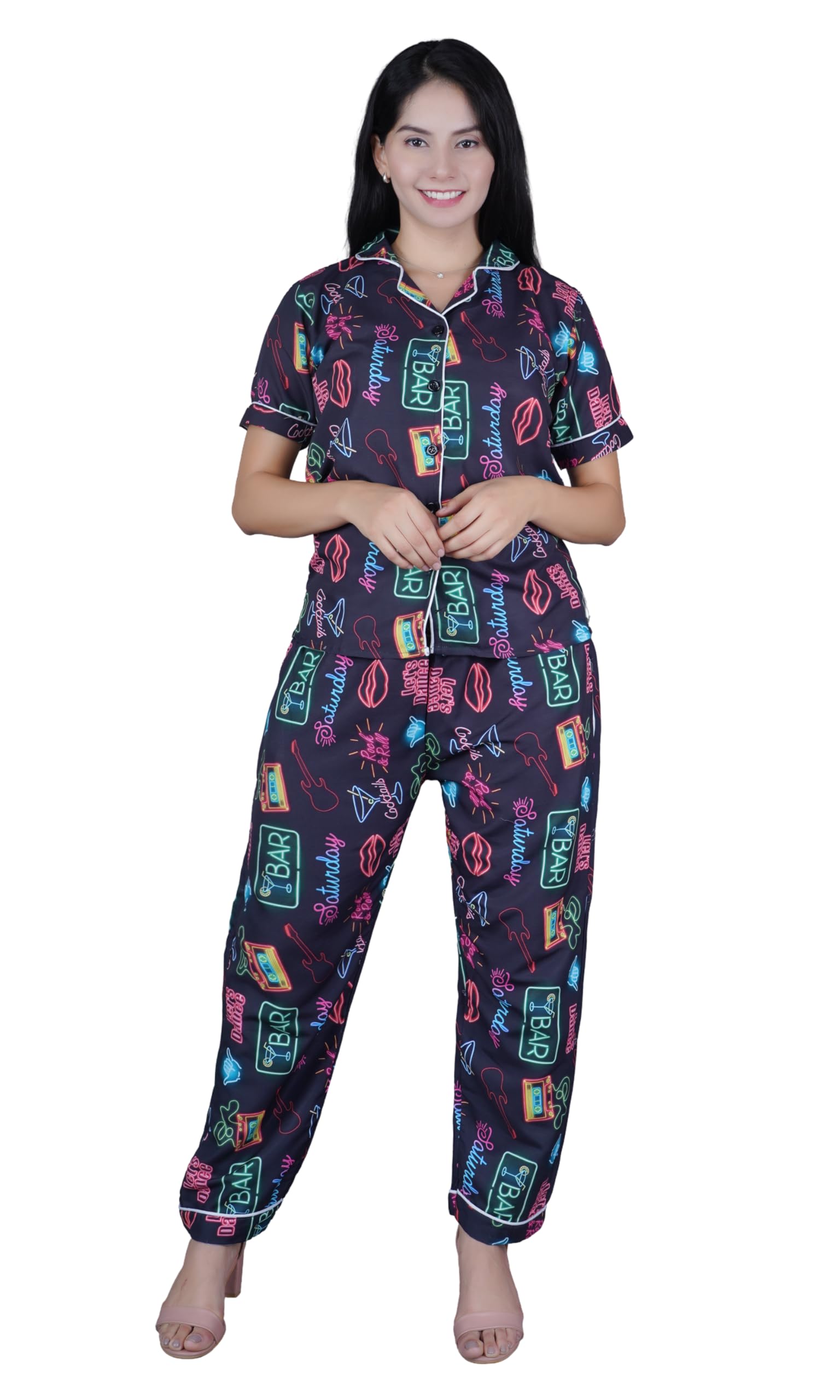 HERSFIT Women's Printed Night Suit, Multicoloured 4116