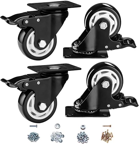 Miniatura 8 de Ruedas giratorias, ruedas de 2 pulgadas, juego de 4 ruedas resistentes, ruedas de bloqueo CLOATFET con freno (placa superior), ruedas giratorias