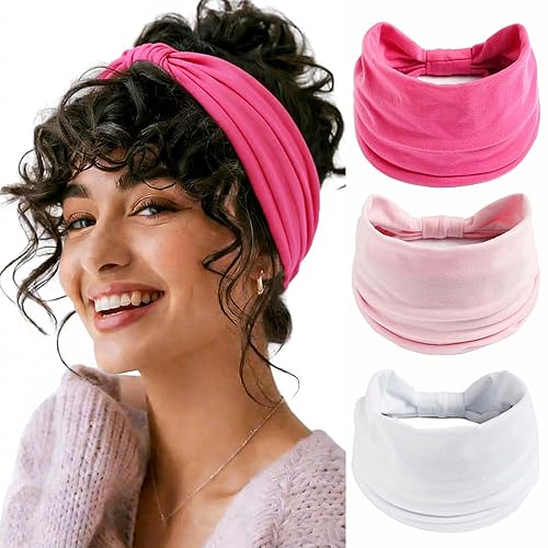 Miniatura 10 de Diademas bohemias para mujer, bandas anchas para la cabeza, turbante anudadas, bufanda para el pelo a rayas, diadema con estampado de leopardo