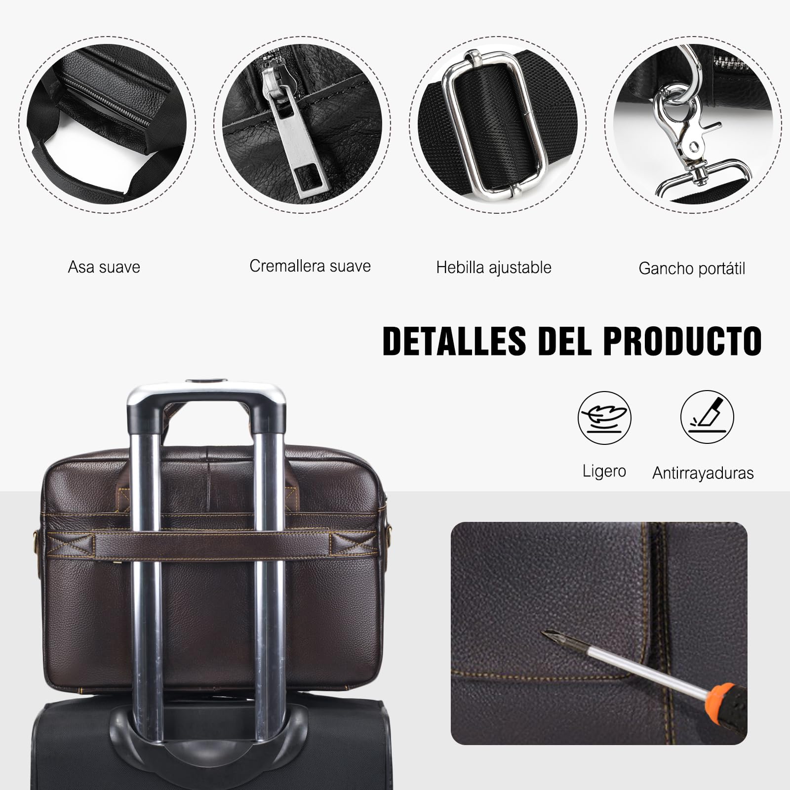 FANDARE Retro Maletín Hombre Funda PC Portatil 14 Pulgadas Regalo Portadocumentos Maletin de Cuero Multifuncional Bolsos de mano Bolso Trabajo Bandolera para Portátil Mensajero Negocios