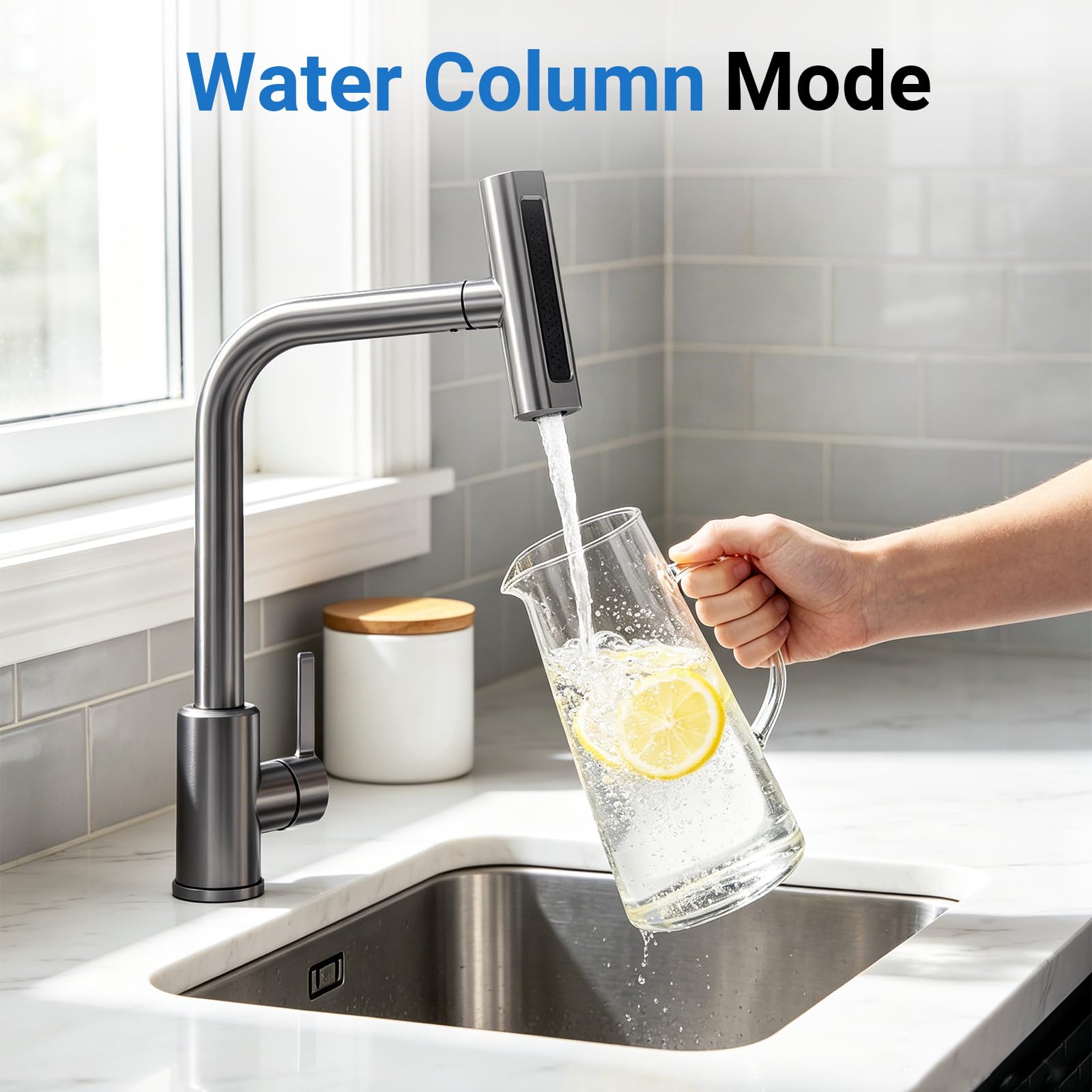 Grifo de cocina extraíble, grifo de cocina con ducha extraíble de 4 modos, caño giratorio 360°, cabezal de ducha extraíble, mezclador de alta presión de acero inoxidable 304 para agua fría y caliente