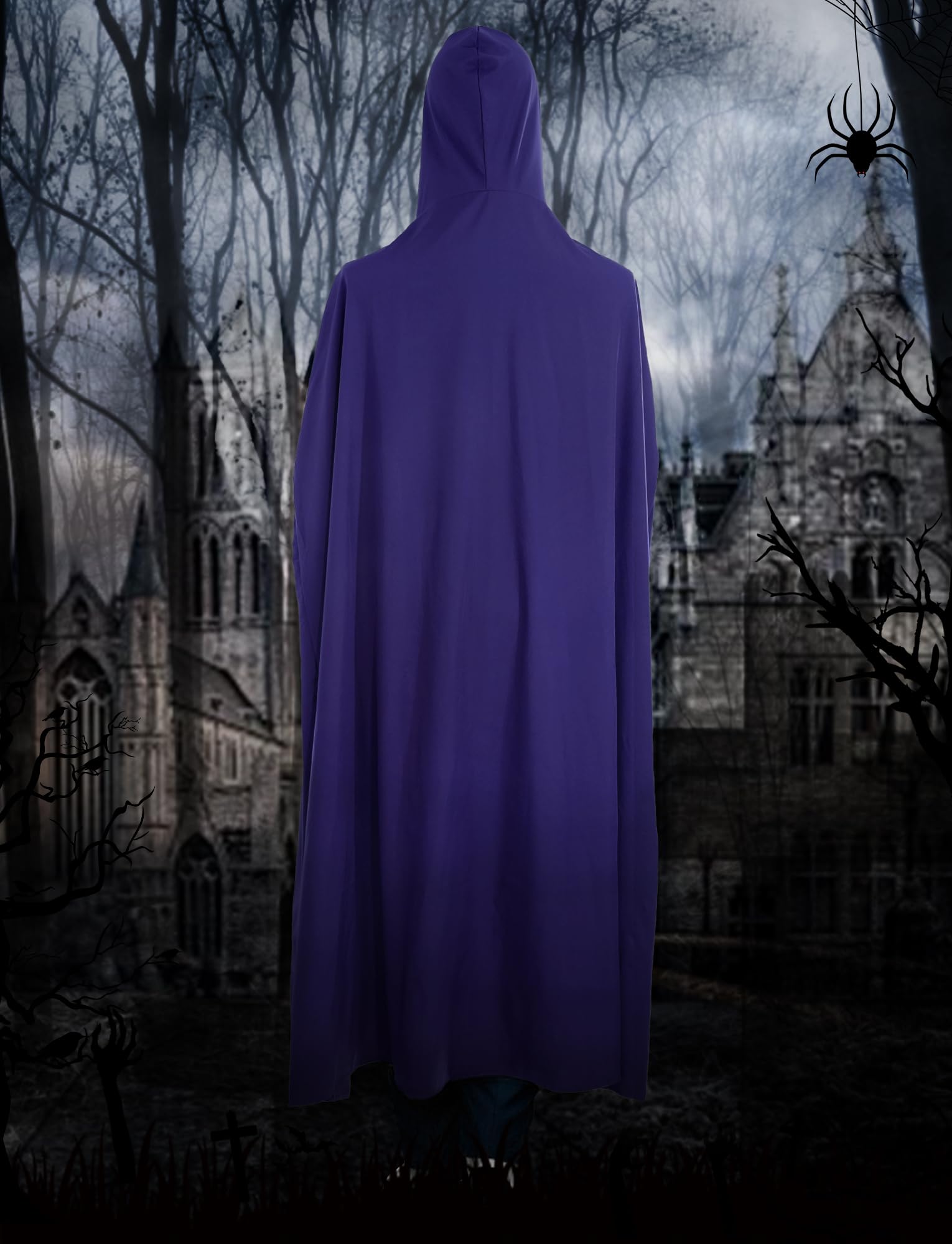 Ausing Adult Gothic Halloween Costumes Women Renaissance Hooded Robe Men Witches Witch Costume Adults Vampire Cape With Hood Jedi Wizard Cloak Accessories Capes Outfit Dresses Purple Xs - Image 4