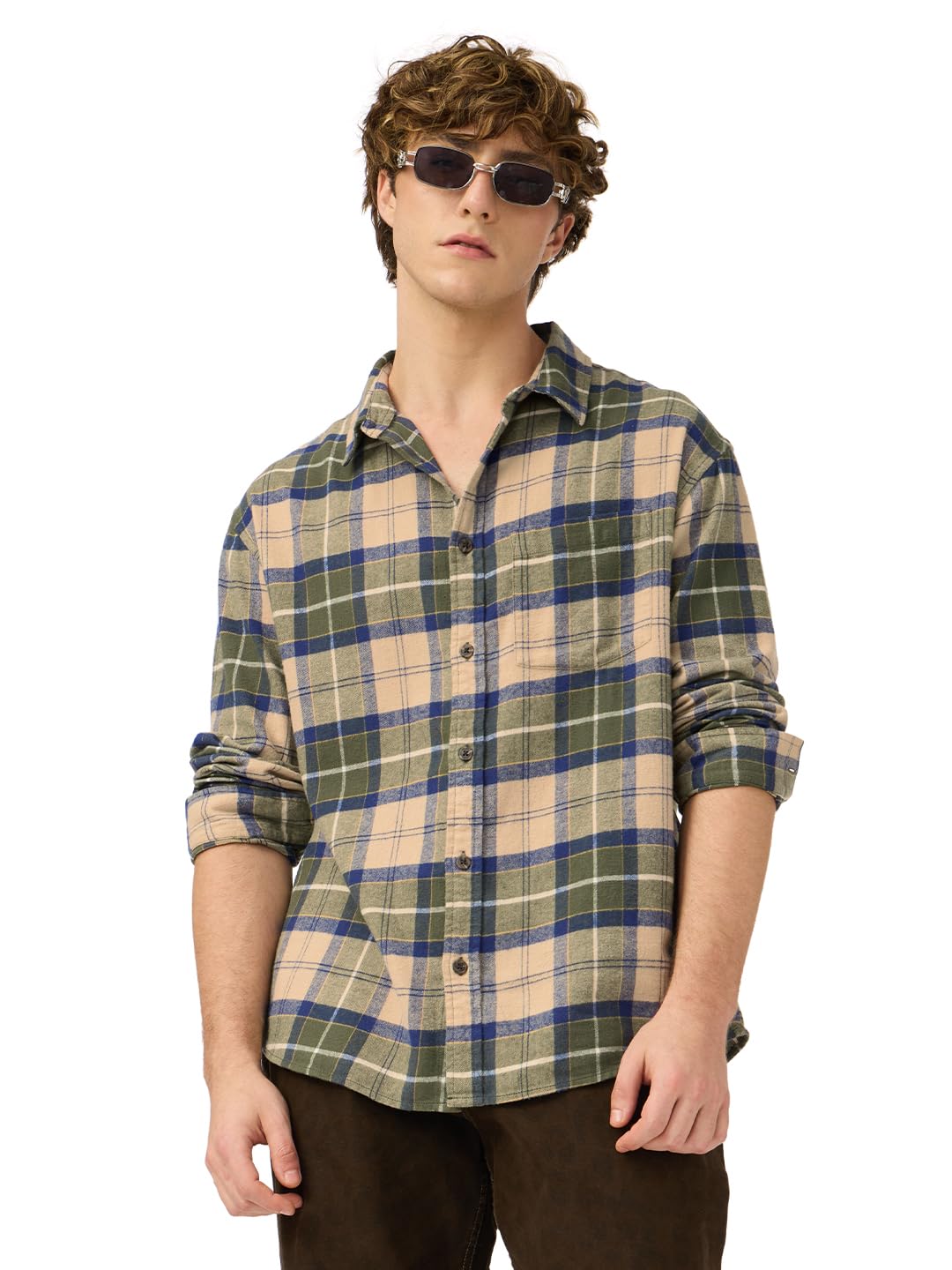 the souled store Plaid Shirt: Mustard Men and Boys Long Sleeves Collared Neck Button Front Regular Fit Cotton Utility Shirts-picture-26