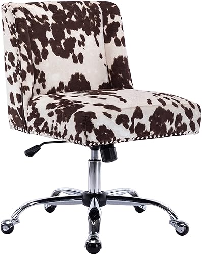 Miniatura 4 de DM Furniture Silla de escritorio de oficina de terciopelo con ruedas, respaldo medio, moderna silla de oficina en casa, pequeña y bonita para