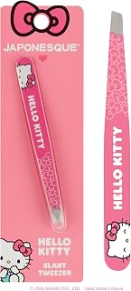 Japonesque Hello Kitty® 슬랜트 핀셋 풀 사이즈 | 눈썹과 여성용 얼굴 털을 위한 정밀하고 전문적인 품질의 슬랜트 팁 핀셋, 스테인리스 스틸