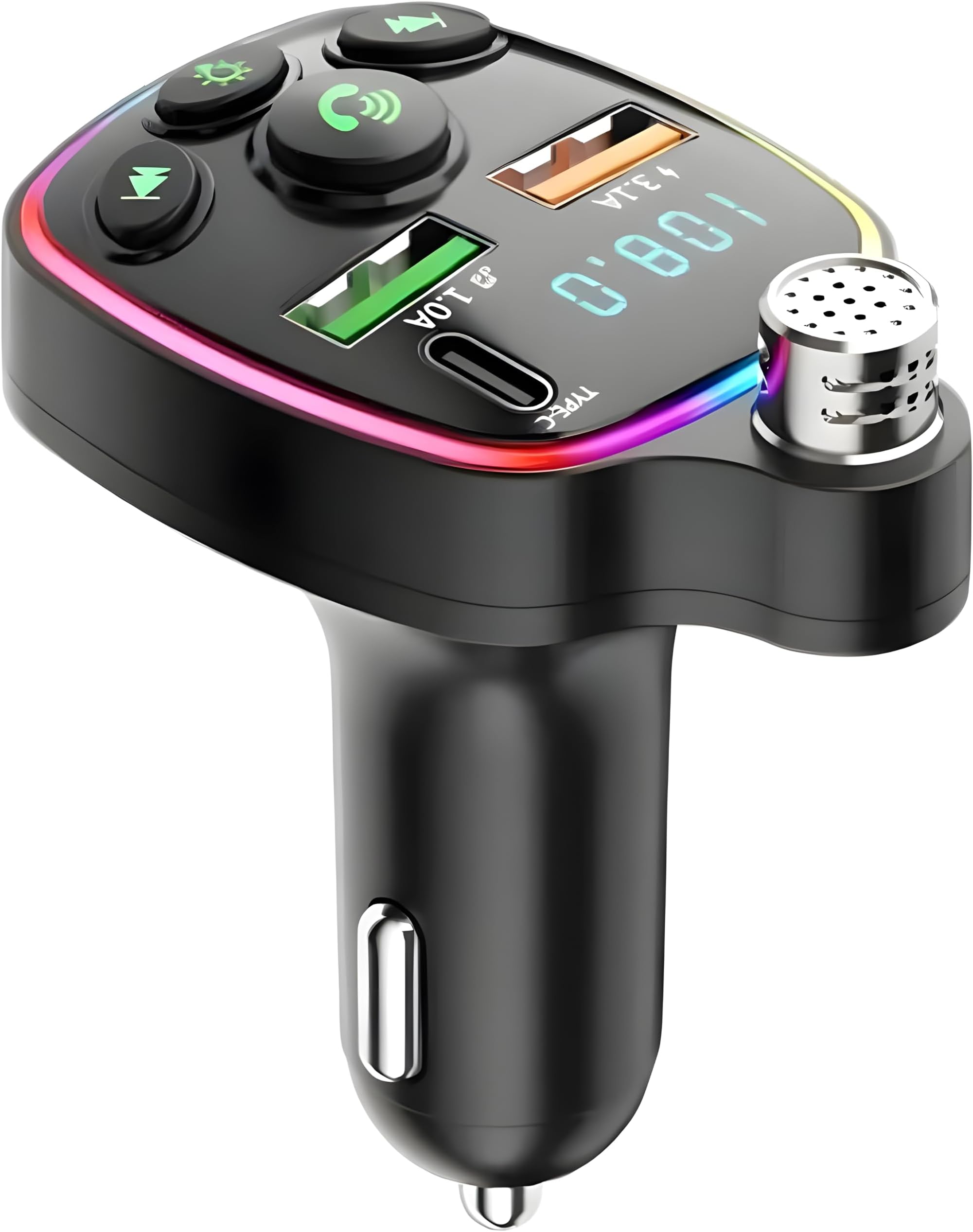 Advanced Wireless Bluetooth 5.3 FM Transmitter for Car - Handsfree Calling, Fast Charger 3.1A, Bluetooth Radio Adaptor, PD+QC3.0, Noise-Canceling Microphone, and Music Player