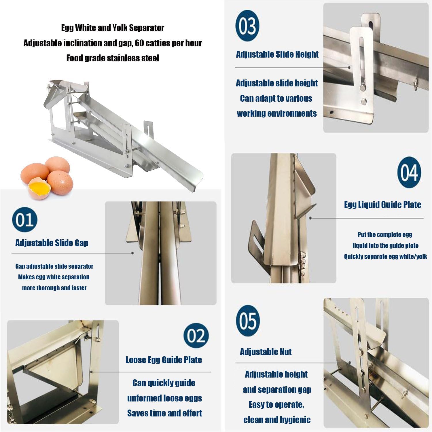 Separatore per uova, filtro liquido in acciaio inox, design durevole con altezza regolabile, ideale per pasticceria e cottura