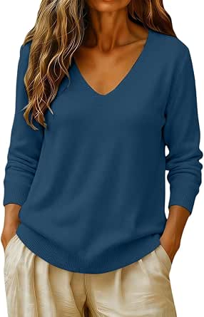Cashmere Sweaters for Women Long Sleeve V Neck Fall Tops