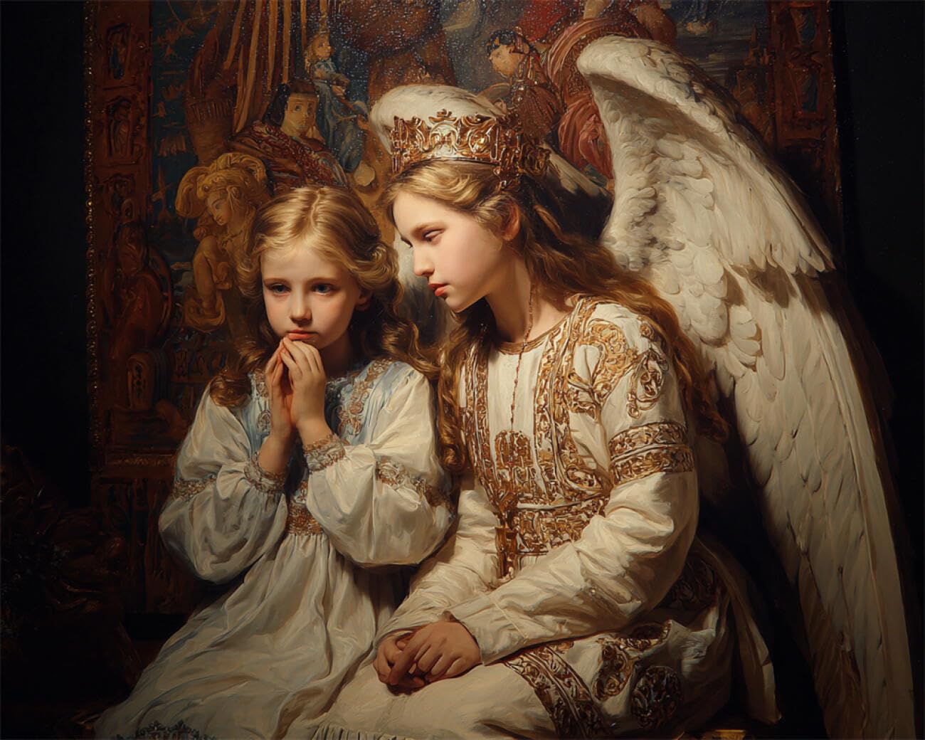 RKFLGEW 14CT Printed Cross Stitch Kits Fantasy Angels and Girls Cross Stitch Kits Embroidery Starter Set for Beginners DIY Home Decoration 40x50cm