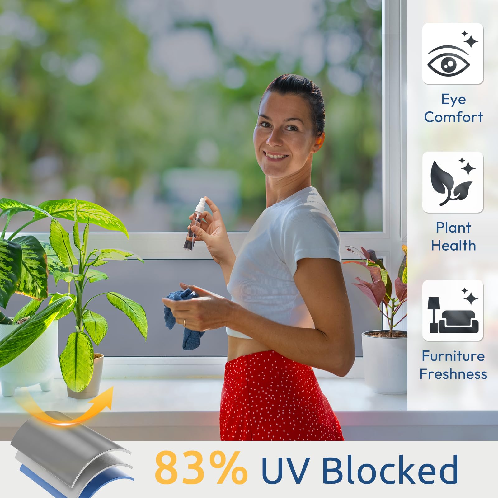 rabbitgoo Film Fenetre Anti Regard Effet Miroir avec Kit de Pose, Film Miroir sans Tain Anti Chaleur Anti UV, Brise Vue Fenetre Electrostatique pour Maison Bureau Magasin, 44.5x200cm, Argenté