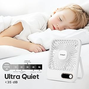 Cruise-Approved Fan Compact Ultra Thin Travel Fan for Sleeping Rechargeable with 180 Rotating Stand, Digital Display TYPE-C Charging, Whisper-Quiet for Cruise Camping Bedroom, Compact Desk Handheld