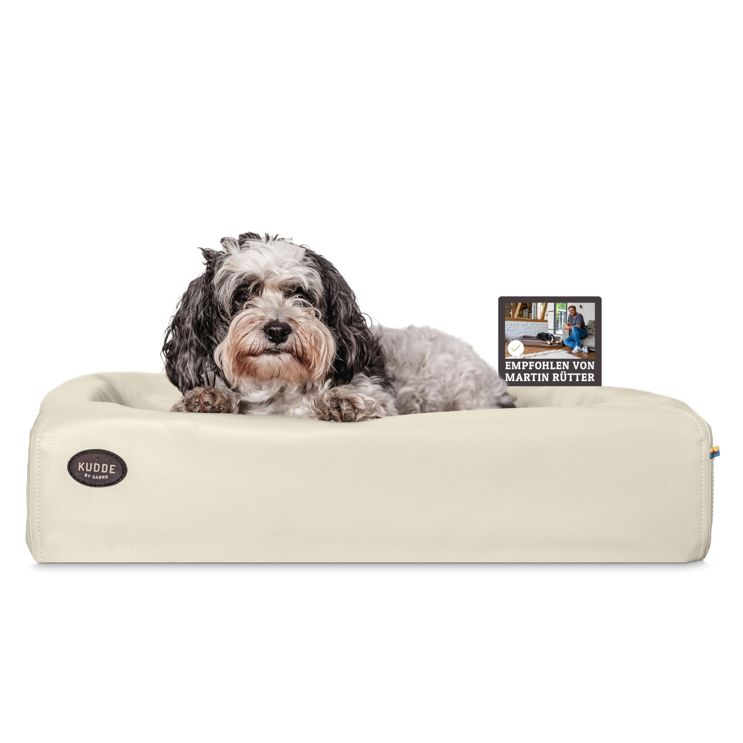SABRO KUDDE Orthopdisches Hundebett  Martin Rtter  Hochwertiges  Kunstleder  Waschbar & Wasserabweisend  Ergonomisch  Premium  Haustierzubehr fr Kleine Hunde in Creme : Amazon.de: Haustier
