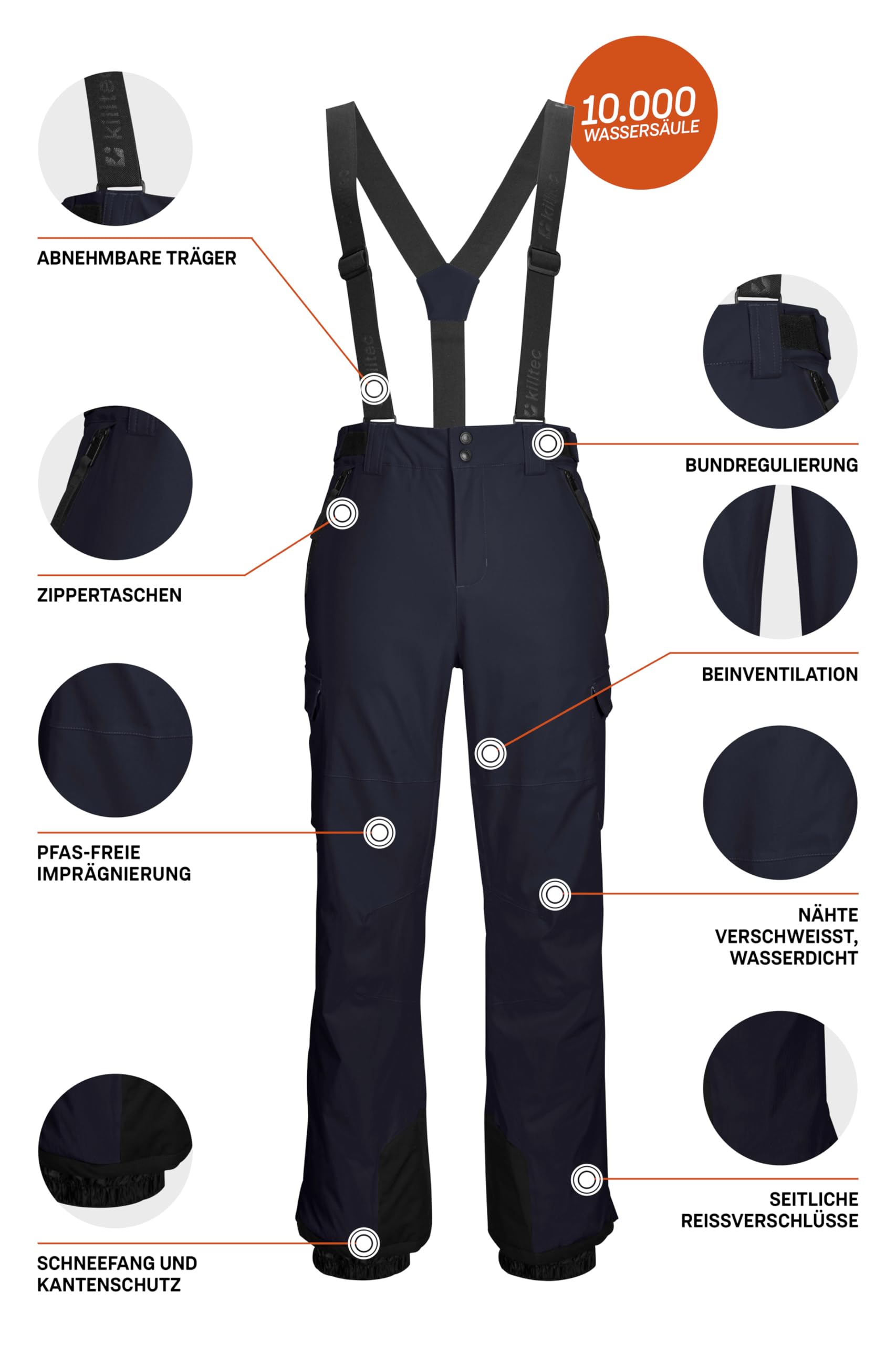 Killtec Herren Skihose/Funktionshose mit abnehmbaren Trägern, Kantenschutz, Schneefang und Beinventilation Ksw 83 Mn Ski Pnts