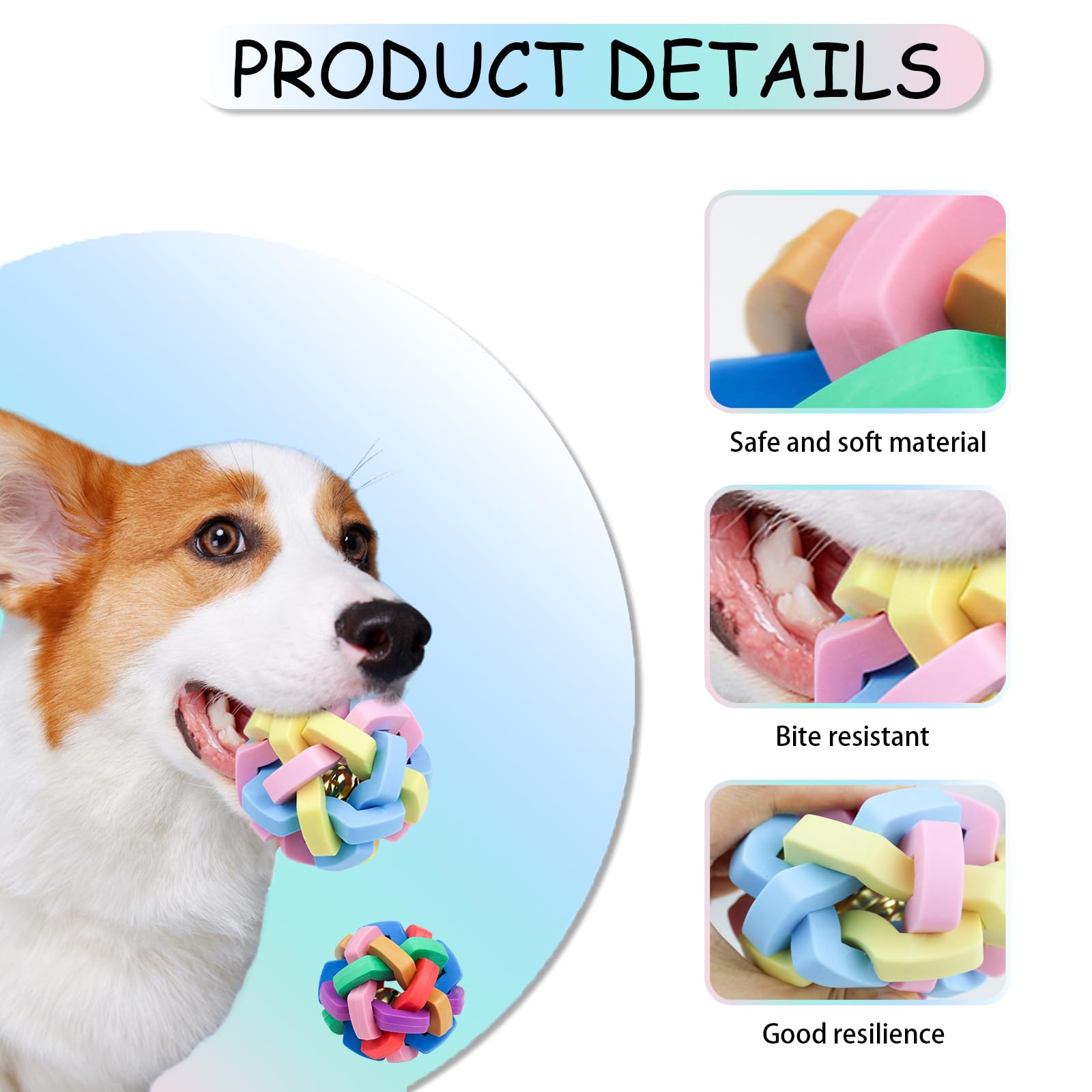 LuckyOpt Rubber Balls for Dogs 8.5 Cm Interactive Dog Ball Colorful Bouncy Rubber Braid Dog Ball with Ring Bell - Image 2