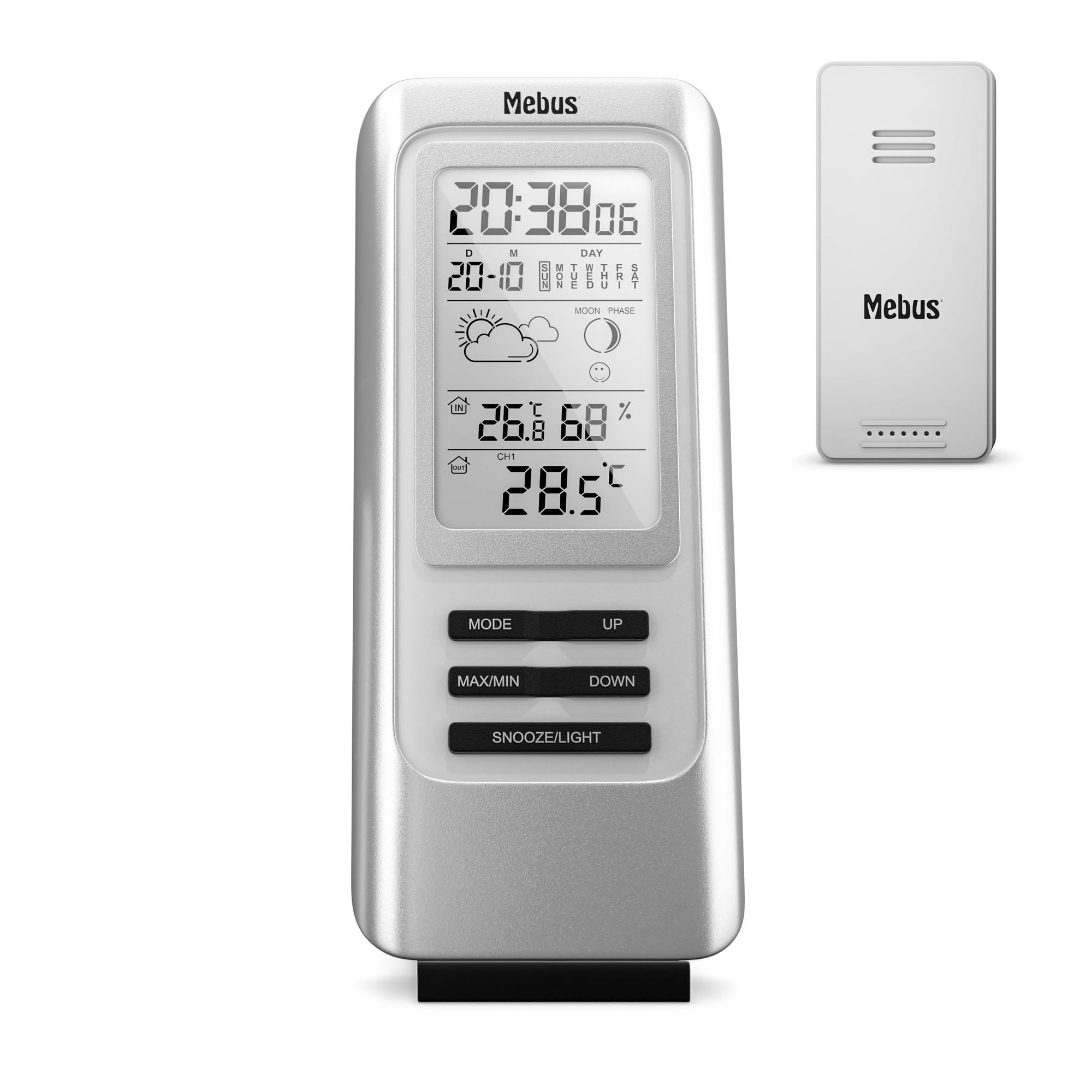MEBUS Wetterstation mit Außensensor – Funksteuerung (DCF77), Silber