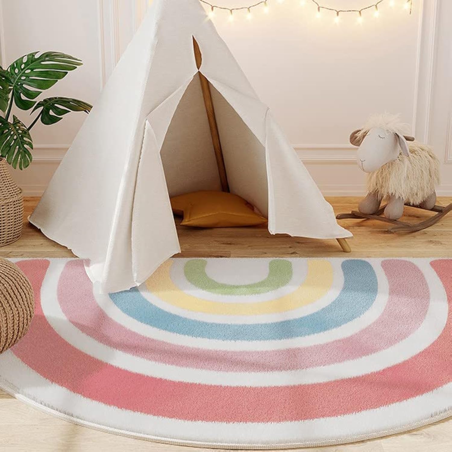 LIULA Soft Plush Rainbow Rug for Kids Room - Alphabet Non Slip Nursery Bedroom Playroom Washable Classroom ABC Circle Rug for Kids Baby Toddlers, 31.5"39.4"