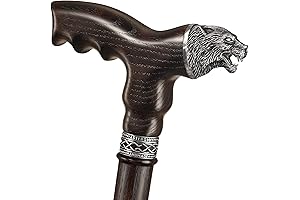 Asterom Men Cool Walking Cane - Stylish Wood Wolf Engraved
