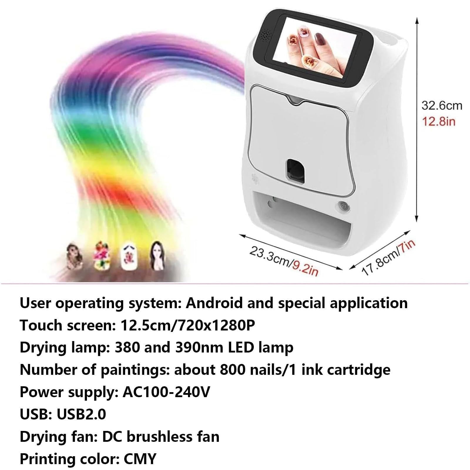 Drukarka do Nail Art 3D, Automatyczna Cyfrowa Drukarka do Paznokci z 5-Calowym Ekranem Dotykowym, Sterowanie APP & Utwardzanie UV - Maszyna DIY z 3000 Wzorów do Salonu, Domu & Wesela