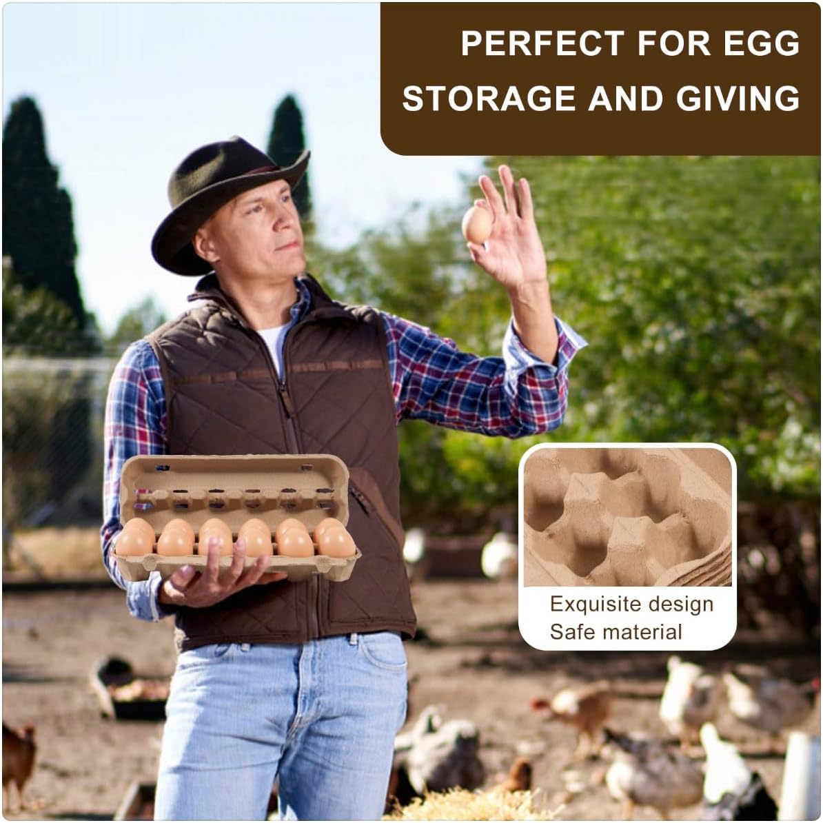 50-Pack Bulk Empty Egg Cartons for Storage, 12-Count Natural Paper Pulp Reusable & Sturdy Design (Egg Storage Containers)