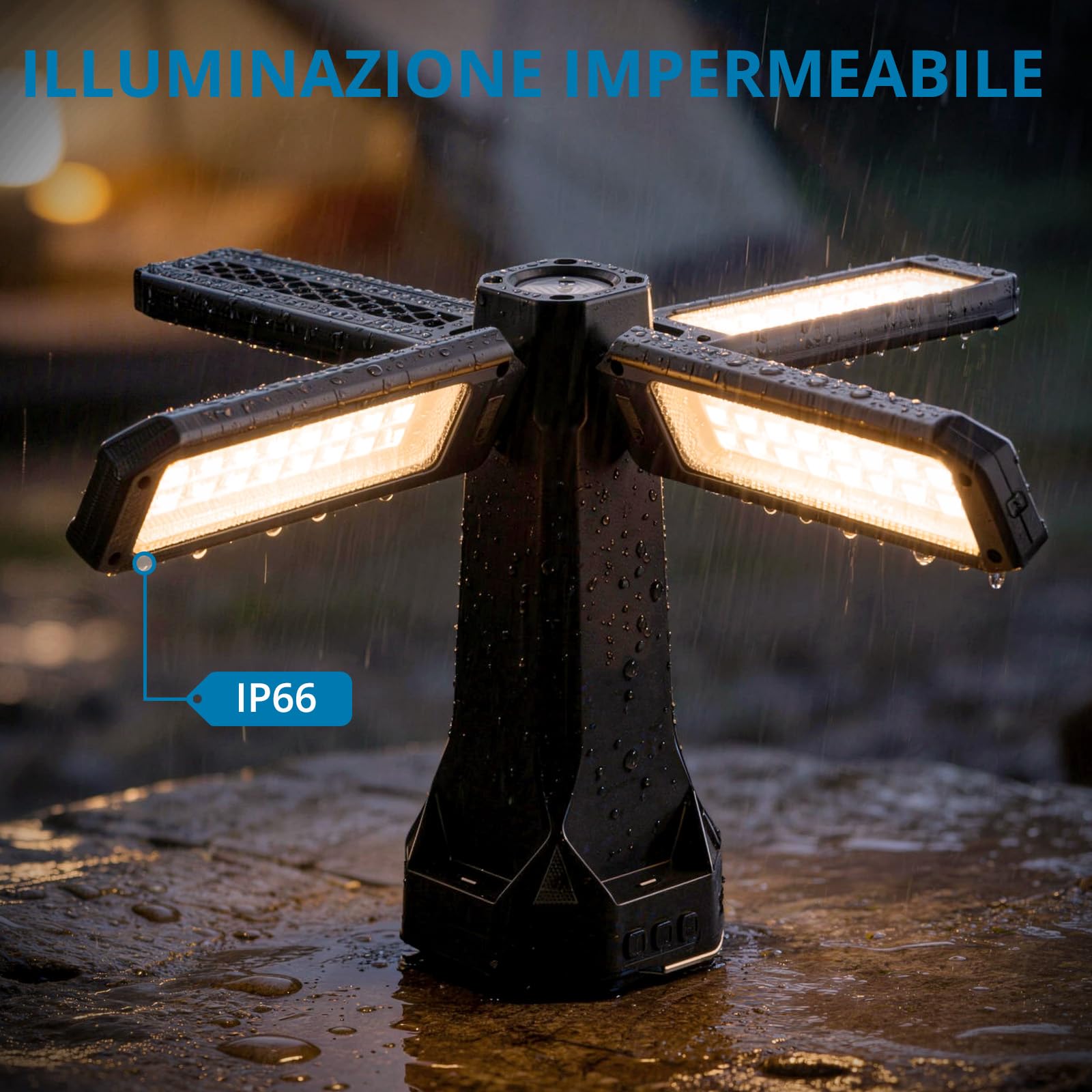AUTOUTLET Lampada da Campeggio a LED da 16000mAh,4000 Lumen Impermeabile IP66 Treppiede Pieghevole 1,55 M,Lanterna da Campeggio Ricaricabile con 5 Modalità di Illuminazione per Emergenza Garage Pesca