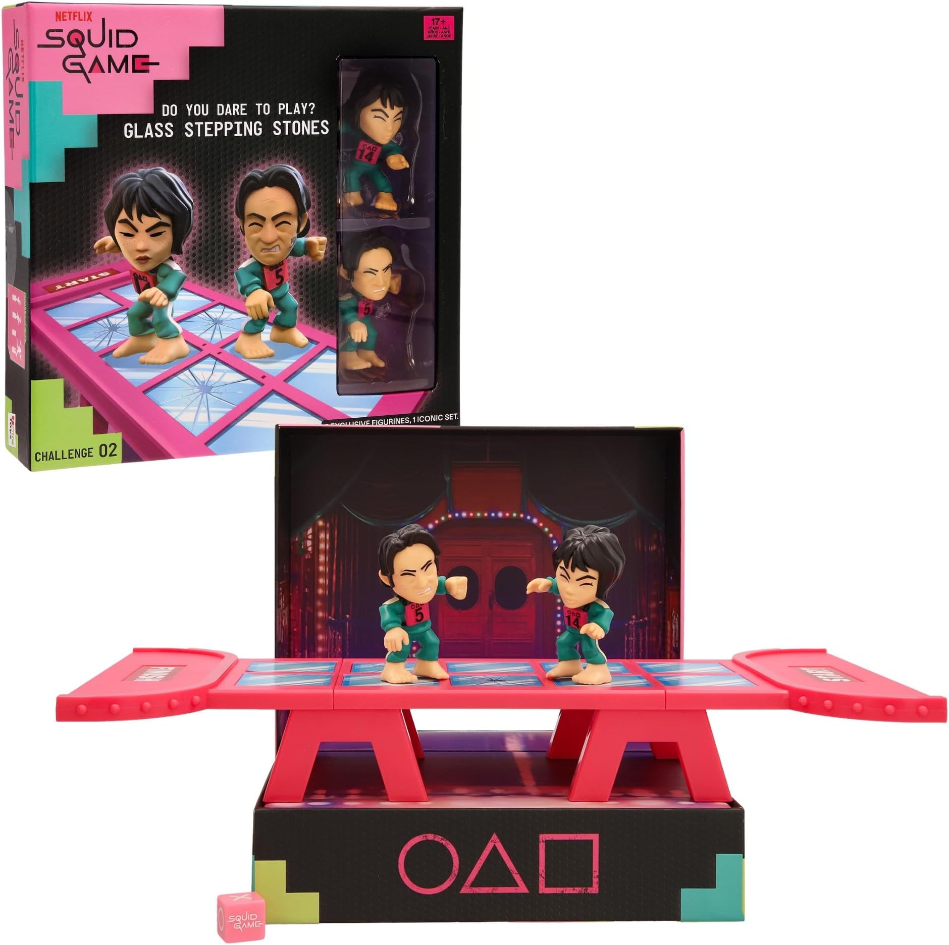 IMC Toys Squid Game Challenge Glass Tile Game from the Netflix Series, Challenges to Play and Display, Includes Mini Set and Figures, Game for Adults 17 Years and Up
