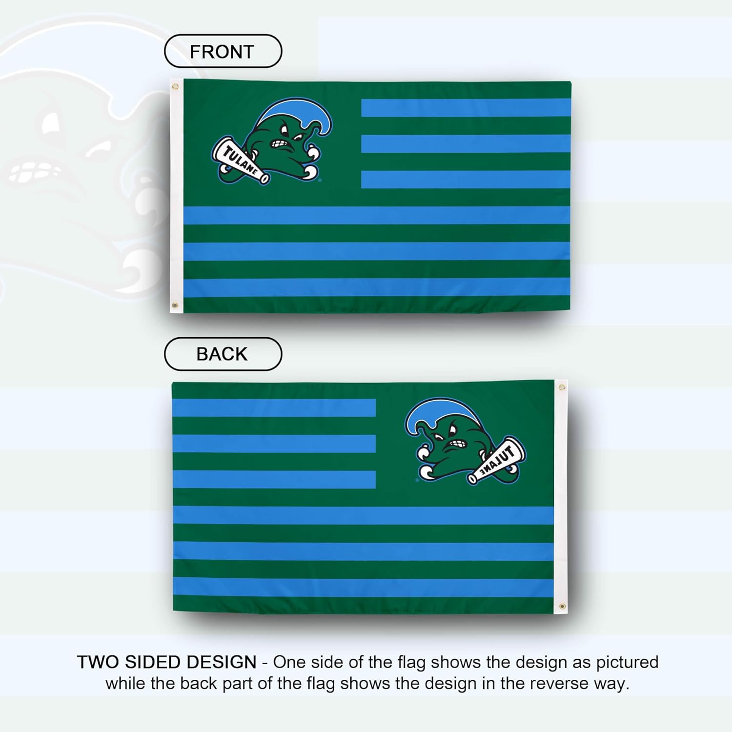 Desert Cactus Tulane University TU Flag - 3 x 5 Feet Green Wave Banner, Indoor/Outdoor Durable Fabric, 100% Polyester Design (Style Nation) - Image 2