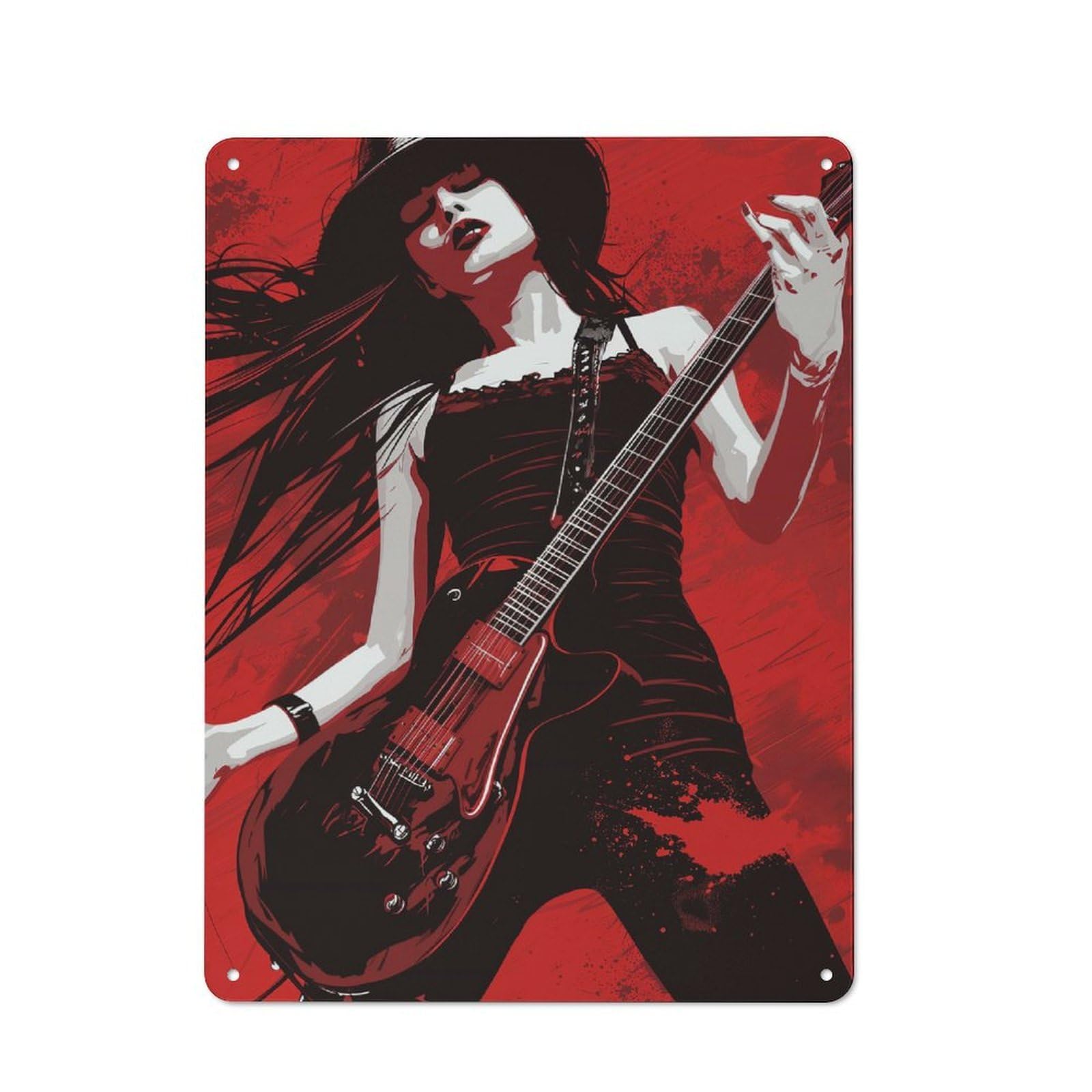 Junmoney Rockstar Woman With Electric Guitar Printed Metal Sign 40X30cm For Café Or Restaurant, New-Space Wall Decor For Café Owners And Decorators
