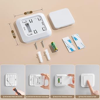 SURAIELEC Wireless Light Switch Kit, 10A 2300W Wall Switch & Receiver Set
