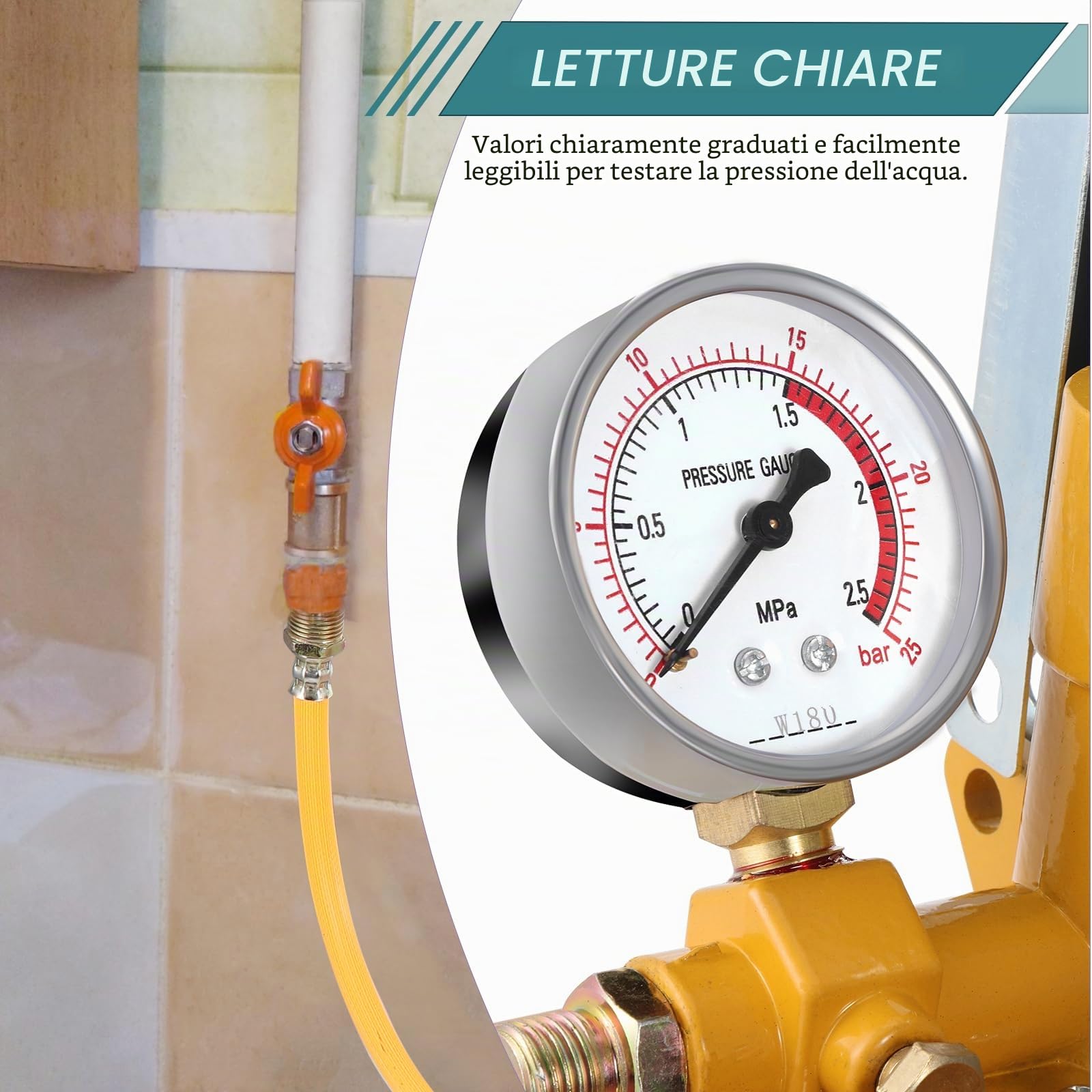 HSEAMALL Pompa di prova pressione dell'acqua, manuale da 1/2", 25 kg, 2,5 Mpa, gialla, fuori terra, alluminio, WATER_PUMP