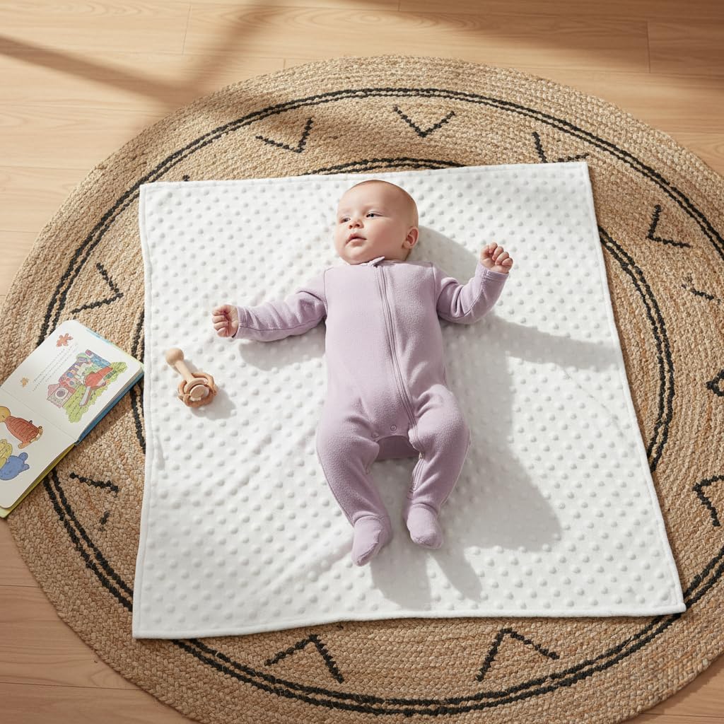 Threadart Minky Baby Blanket, 28" x 38", White Double-Sided Smooth + Dot, Ultra Soft, Newborn and Toddler, Machine Washable - Image 4
