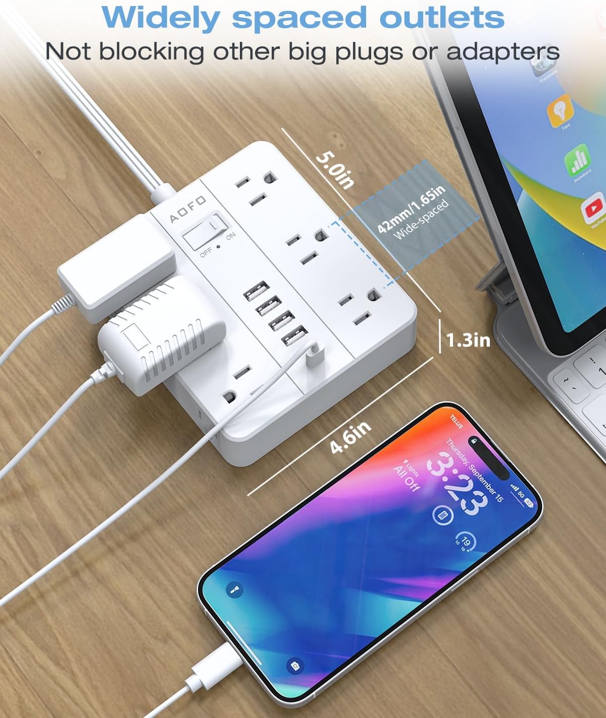 Surge Protector Power Strip - 12 AC Outlets + 6 USB Ports (2 USB-C), 5FT Flat Plug Extension Cord with Multiple Outlets, Wall Mount, White