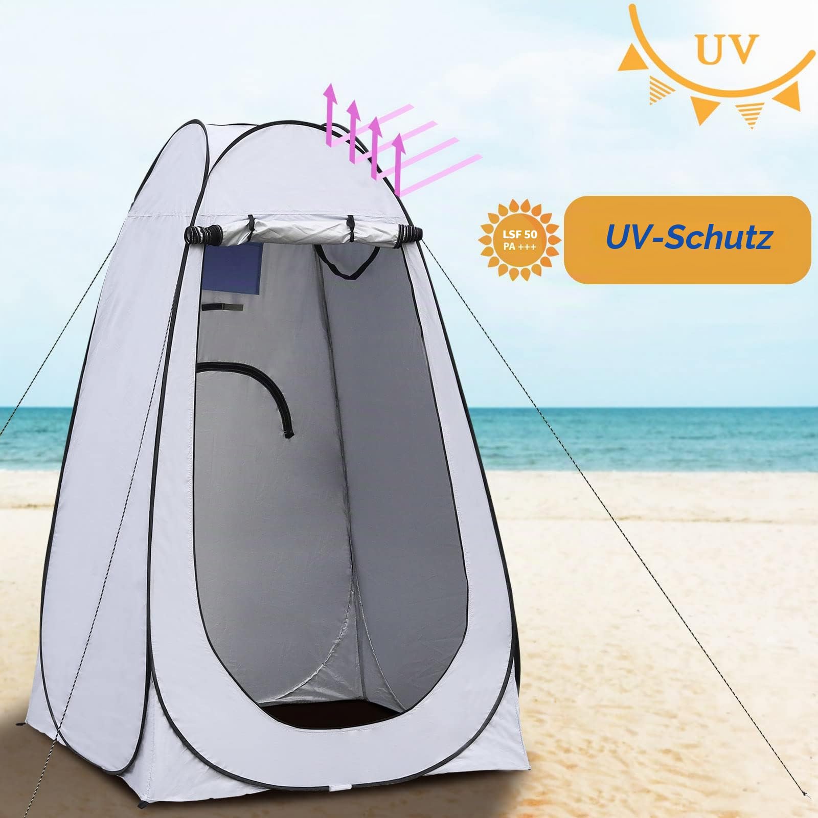 TUKAILAI Camping Toilettenzelt Duschzelt Pop Up Umkleidezelt Privatsphäre Toilette Umkleidekabine Lagerzelt Mobile Outdoor WC Zelt für Camping & Beach, mit Tragetasche 120 x 120 x 190 cm grau