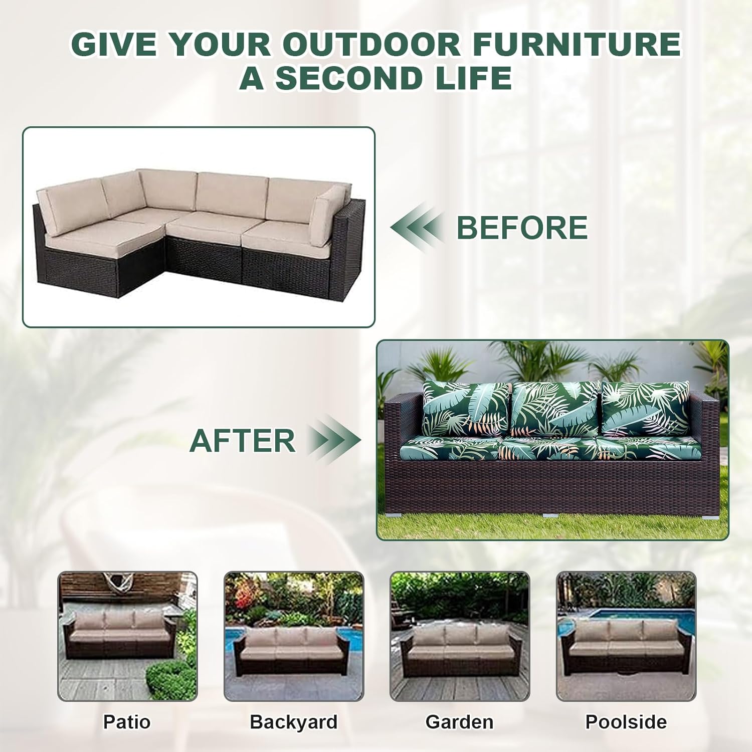 TOPCHANCES 8Pcs Printed Couch Cushion Covers,Stretch Cushion Cover Replacement Seat Cushion Cover Patio Furniture Cushions Couch,Pattern Sofa Slipcovers