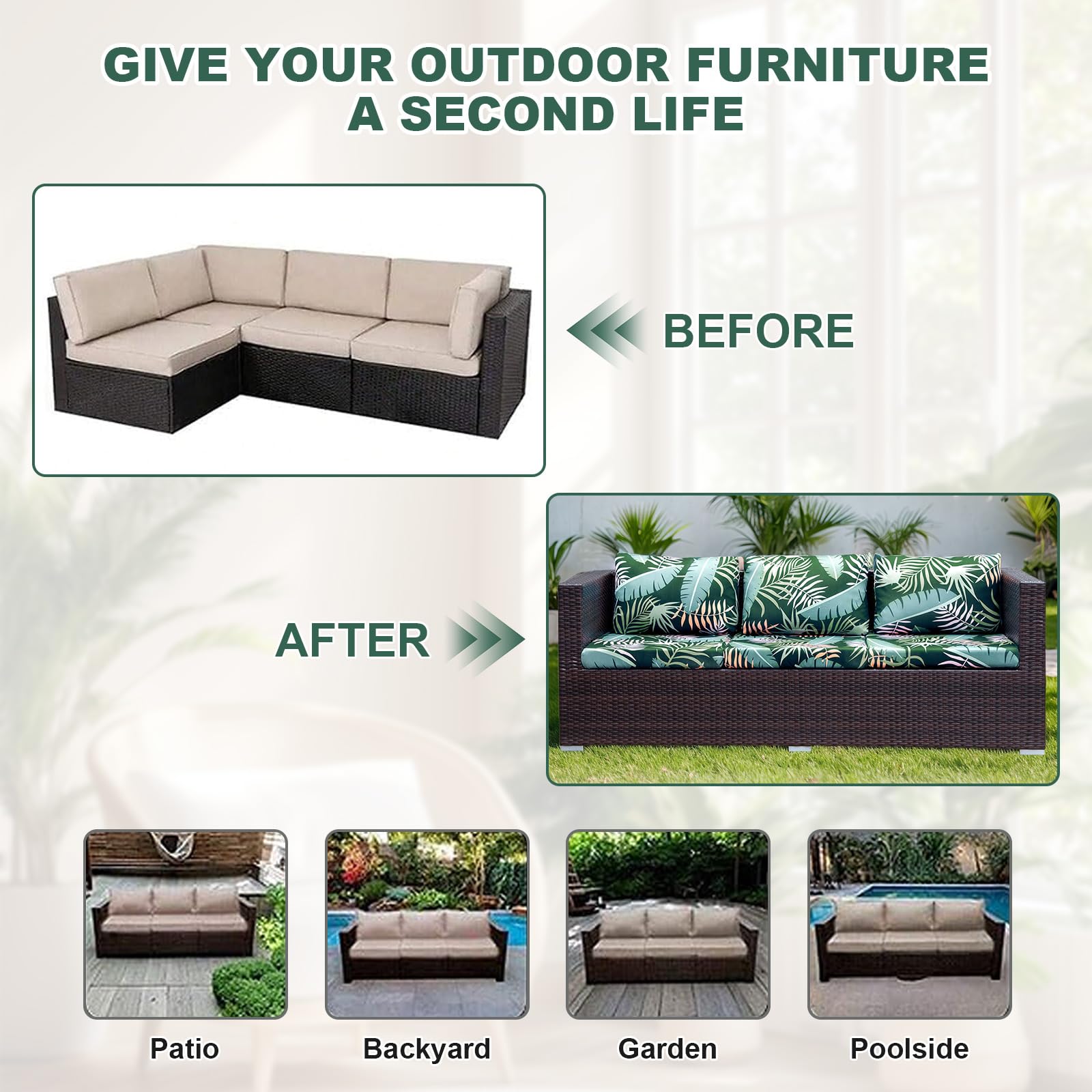 Funda de cojín para sofá de patio al aire libre, fundas elásticas de repuesto para cojines de muebles de patio, fundas de sofá suaves, fundas de asiento flexibles y protectores de silla duraderos (8